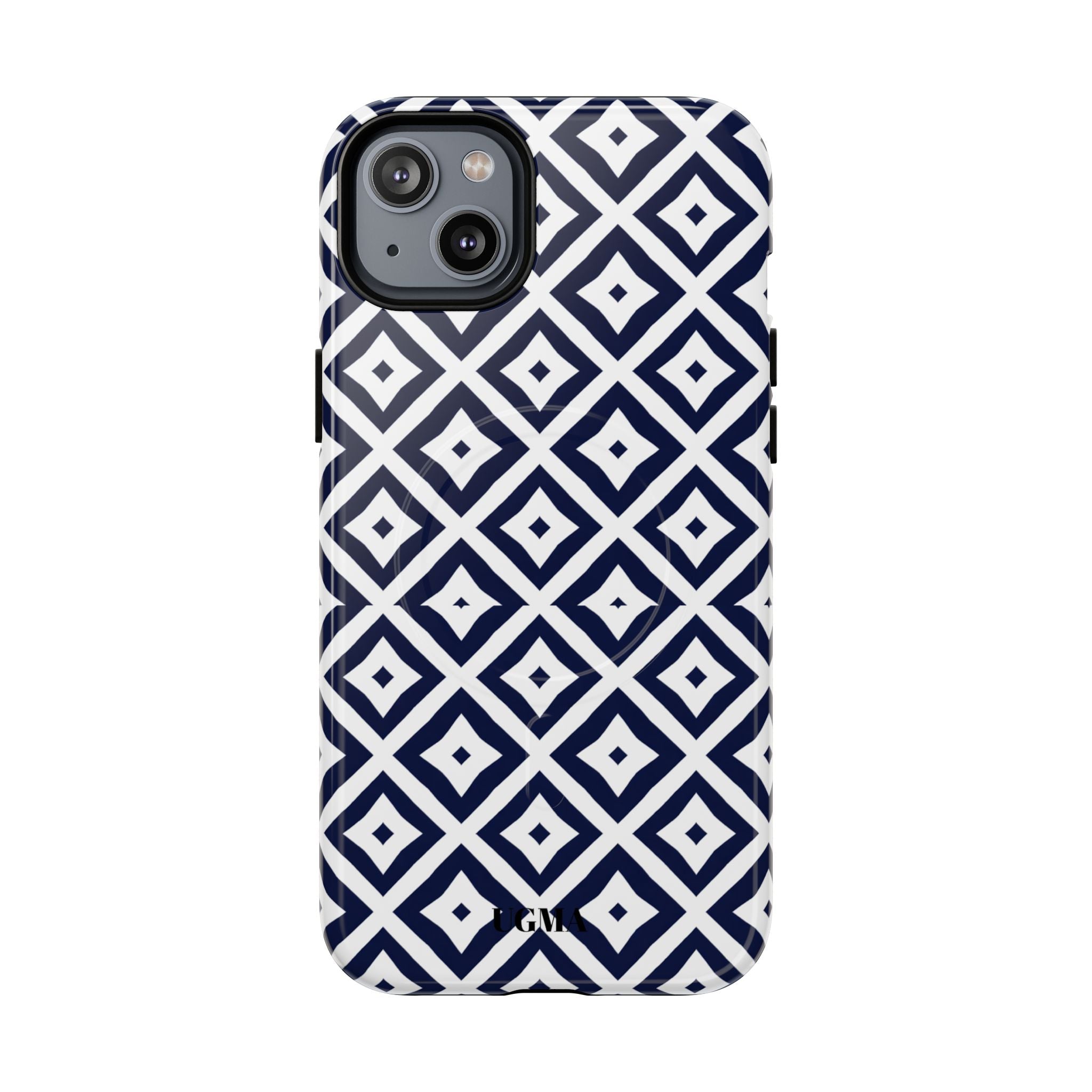 Magnetic Tough Phone Case — Navy Geometric Diamond Pattern