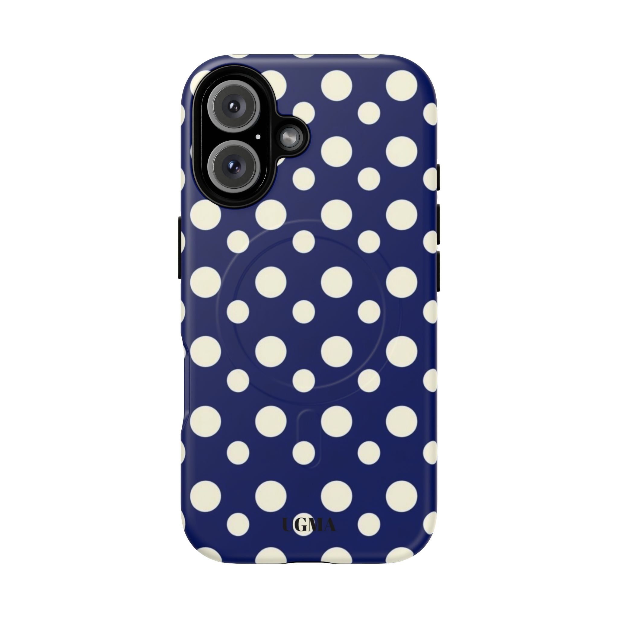 Polka Dot Tough Magnetic Phone Case — Navy & White Protective Magnetic Cover
