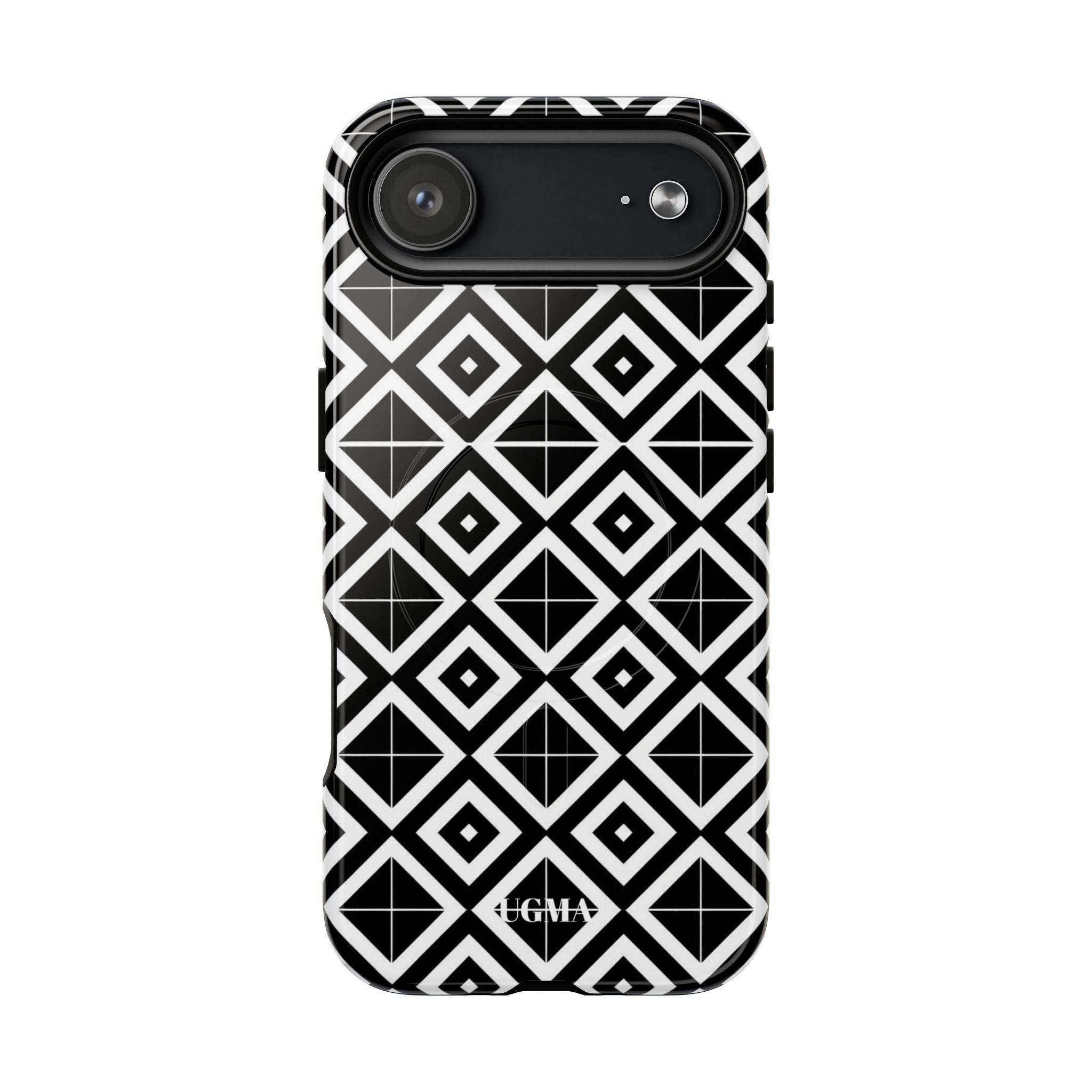 Magnetic Phone Case — Black & White Geometric Diamond Pattern, Tough Protective Cover