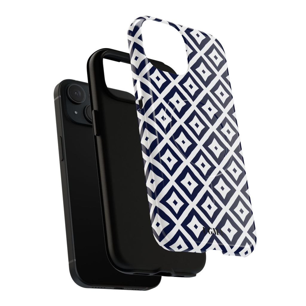 Magnetic Tough Phone Case — Navy Geometric Diamond Pattern