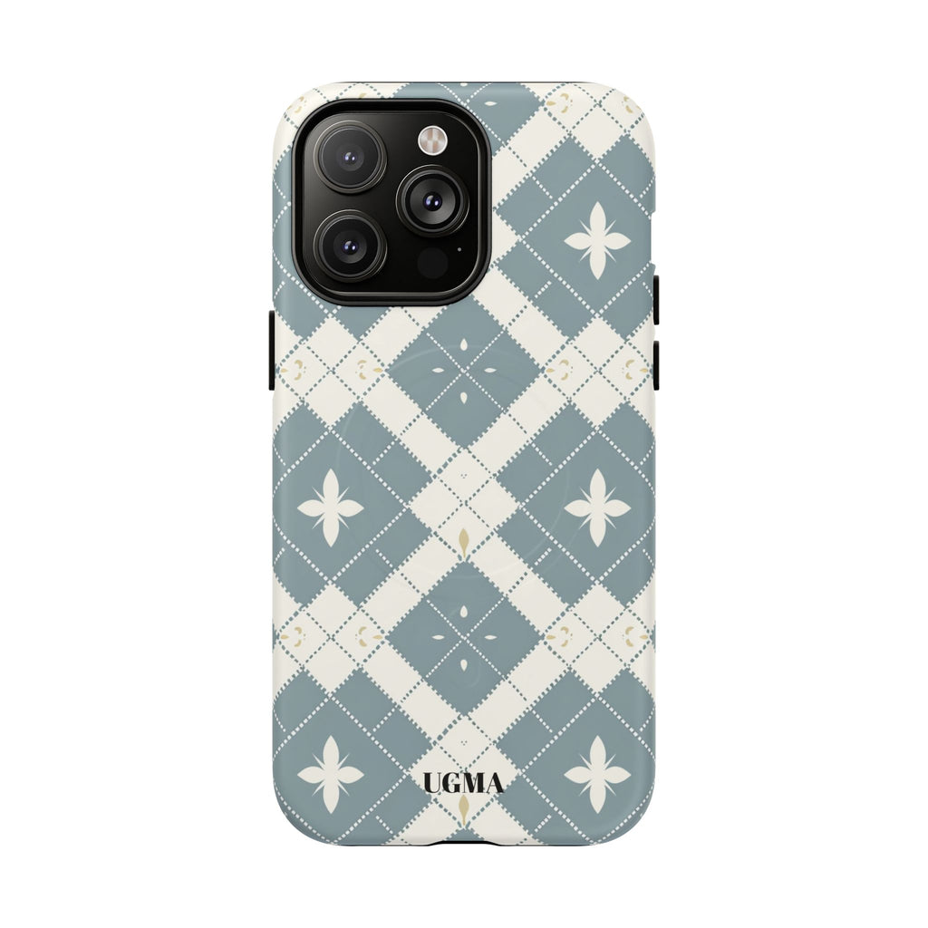 Argyle Fleur Tough Magnetic Phone Case — Blue Plaid Protective Cover