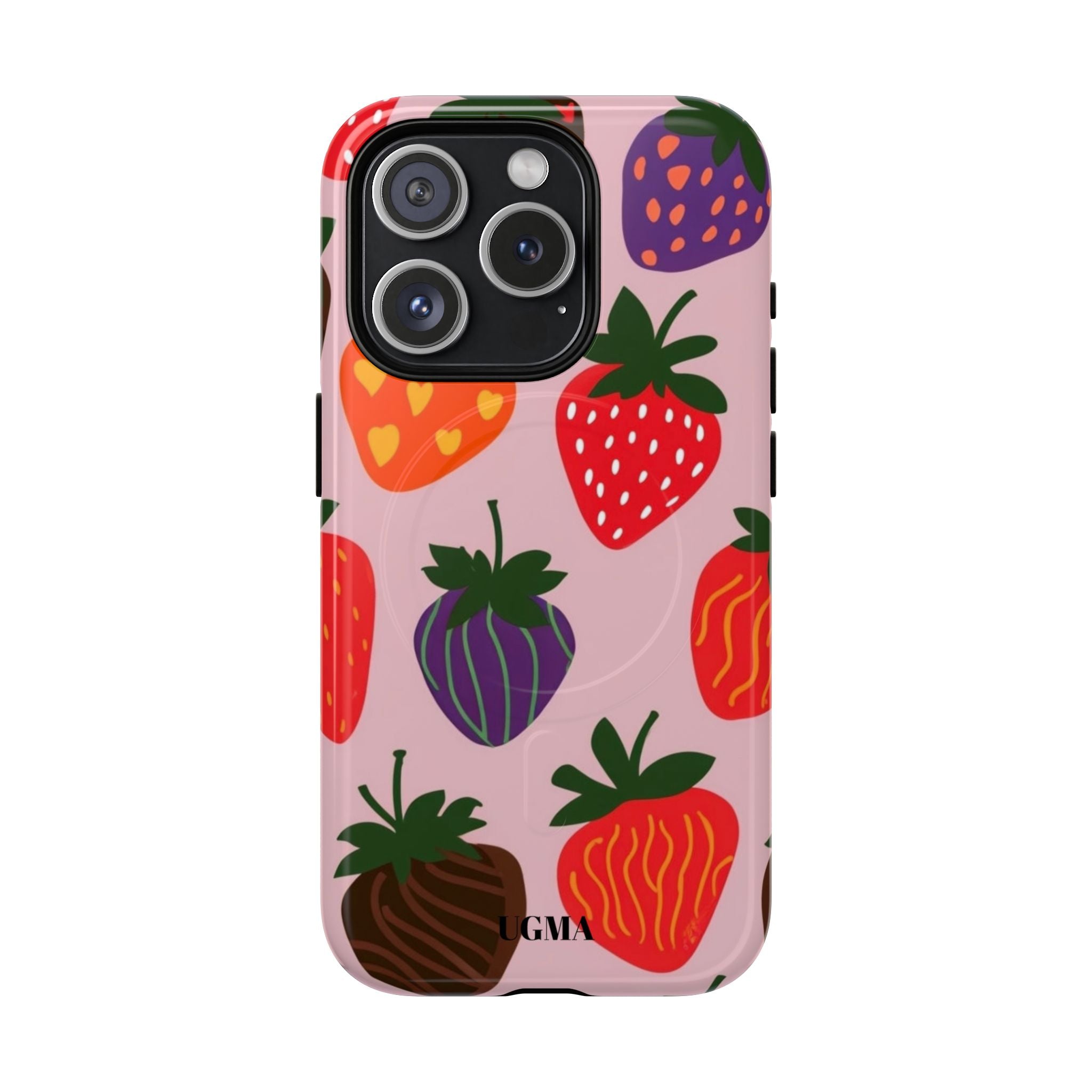 Strawberry Pattern Tough Magnetic Phone Case — Cute Pink Fruit Design