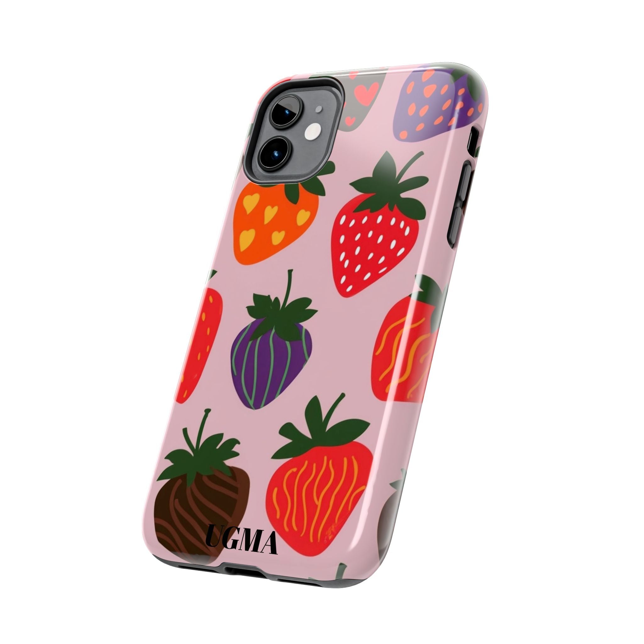 Strawberry Pattern Tough Phone Case — Cute Pastel Fruit Protective Cover