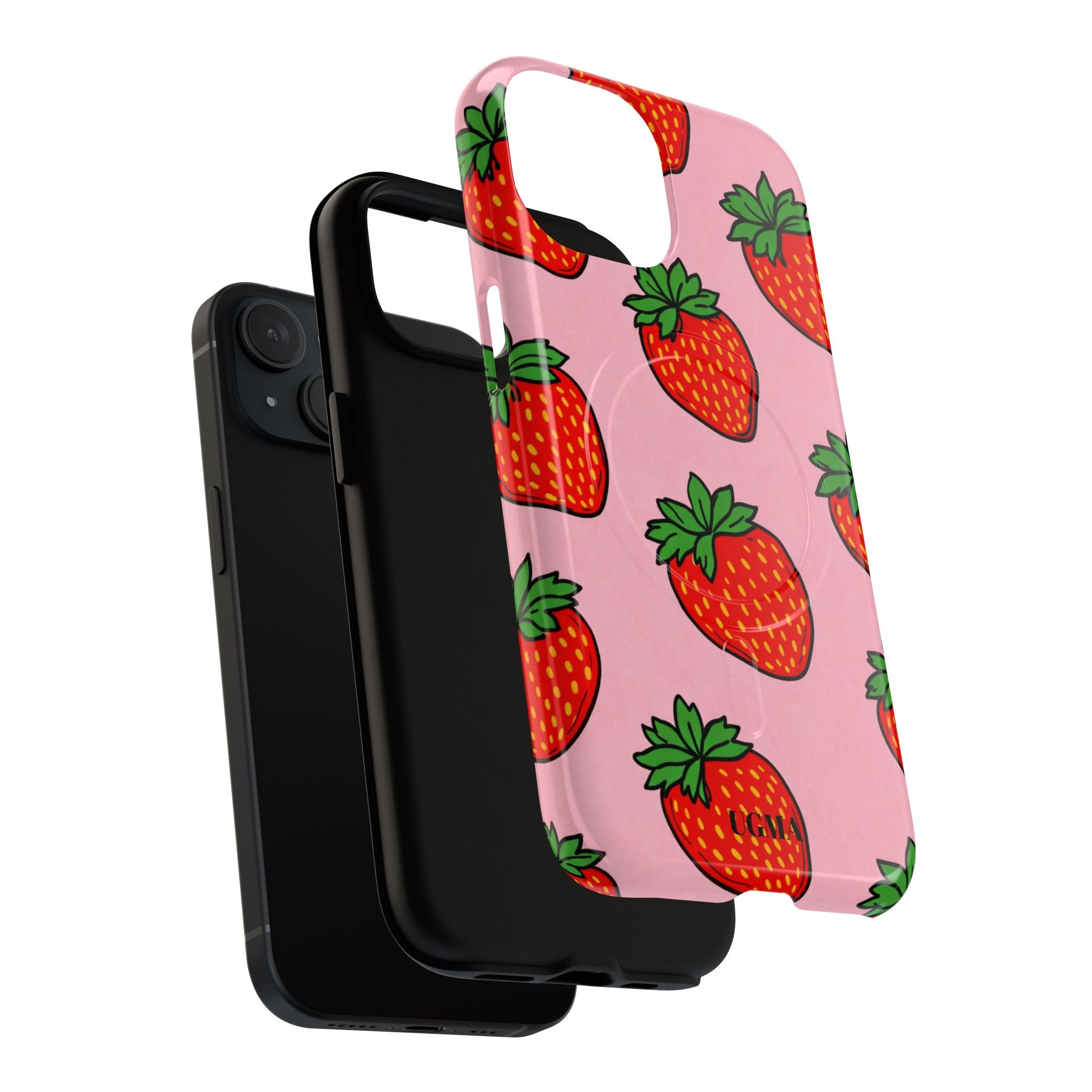 Strawberry Pattern Tough Magnetic Phone Case — Pink Fruit Protective Cover