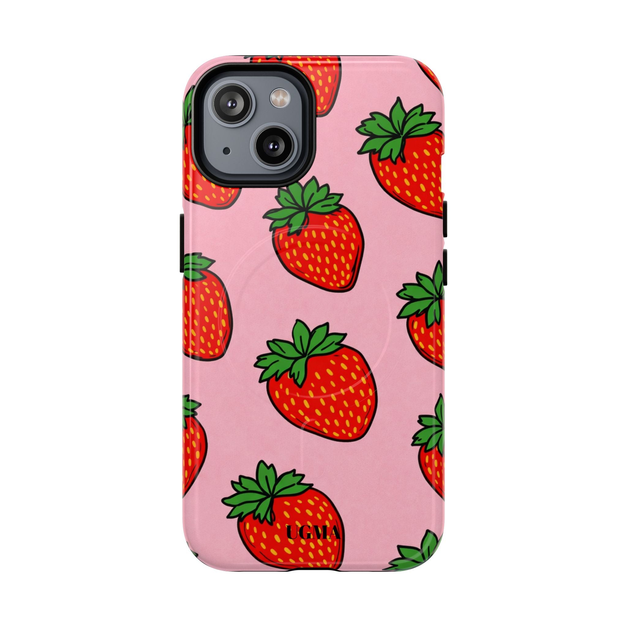 Strawberry Pattern Tough Magnetic Phone Case — Pink Fruit Protective Cover