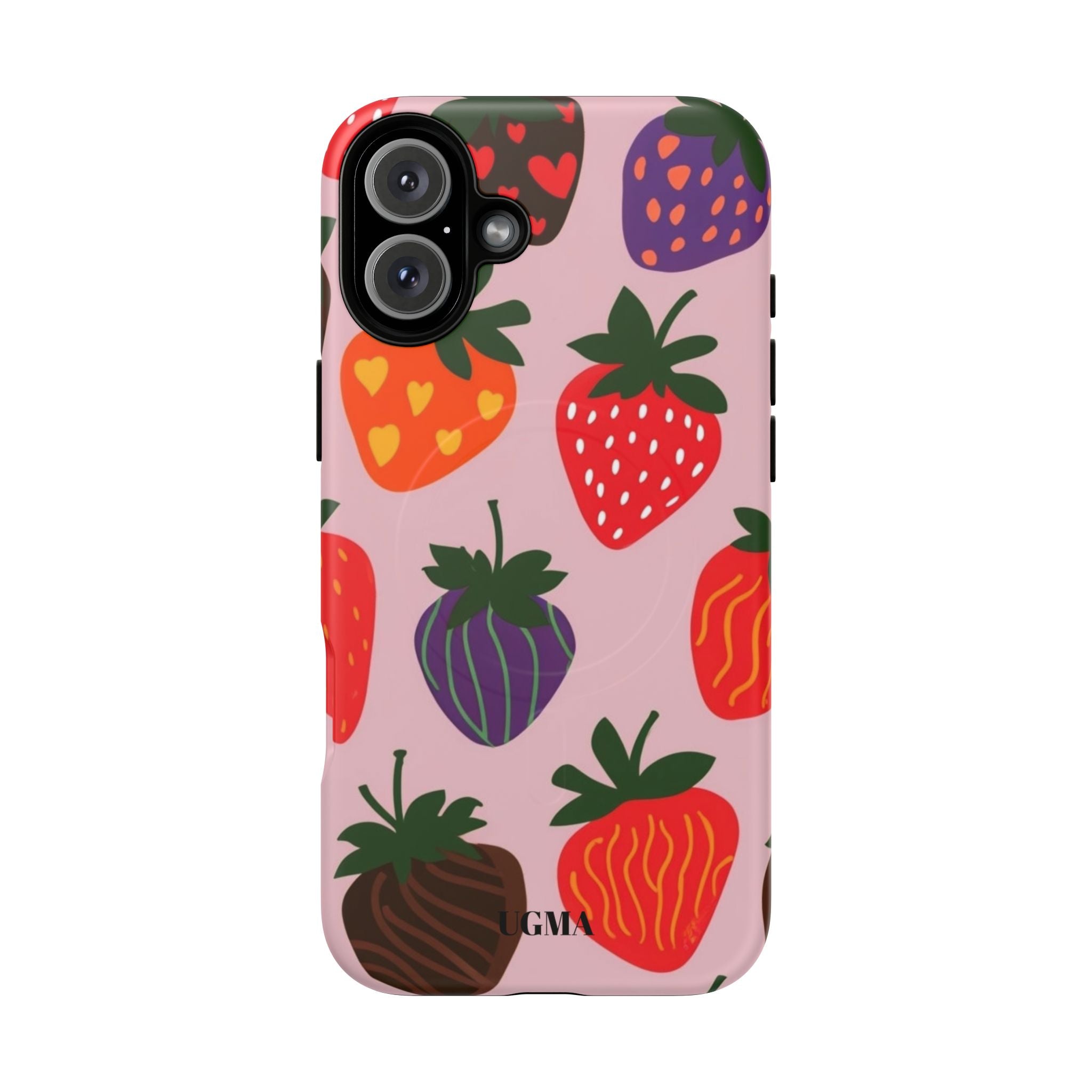 Strawberry Pattern Tough Magnetic Phone Case — Cute Pink Fruit Design