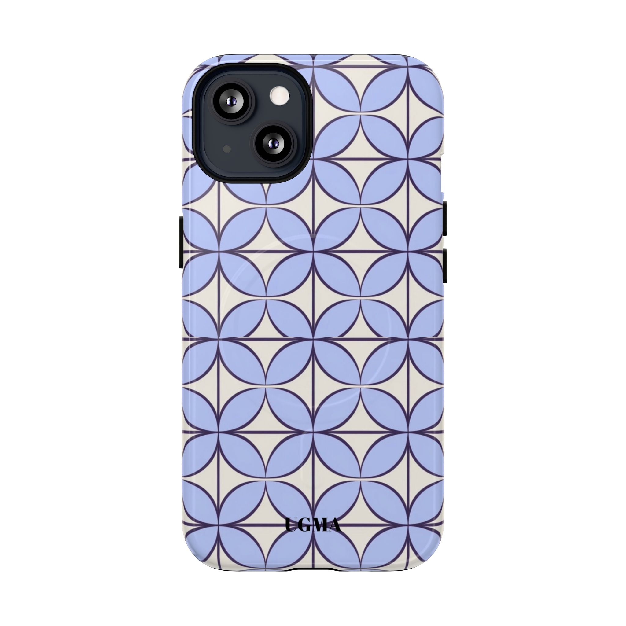 Geometric Blue Flower Pattern Magnetic Phone Case — Tough Protective iPhone Cover