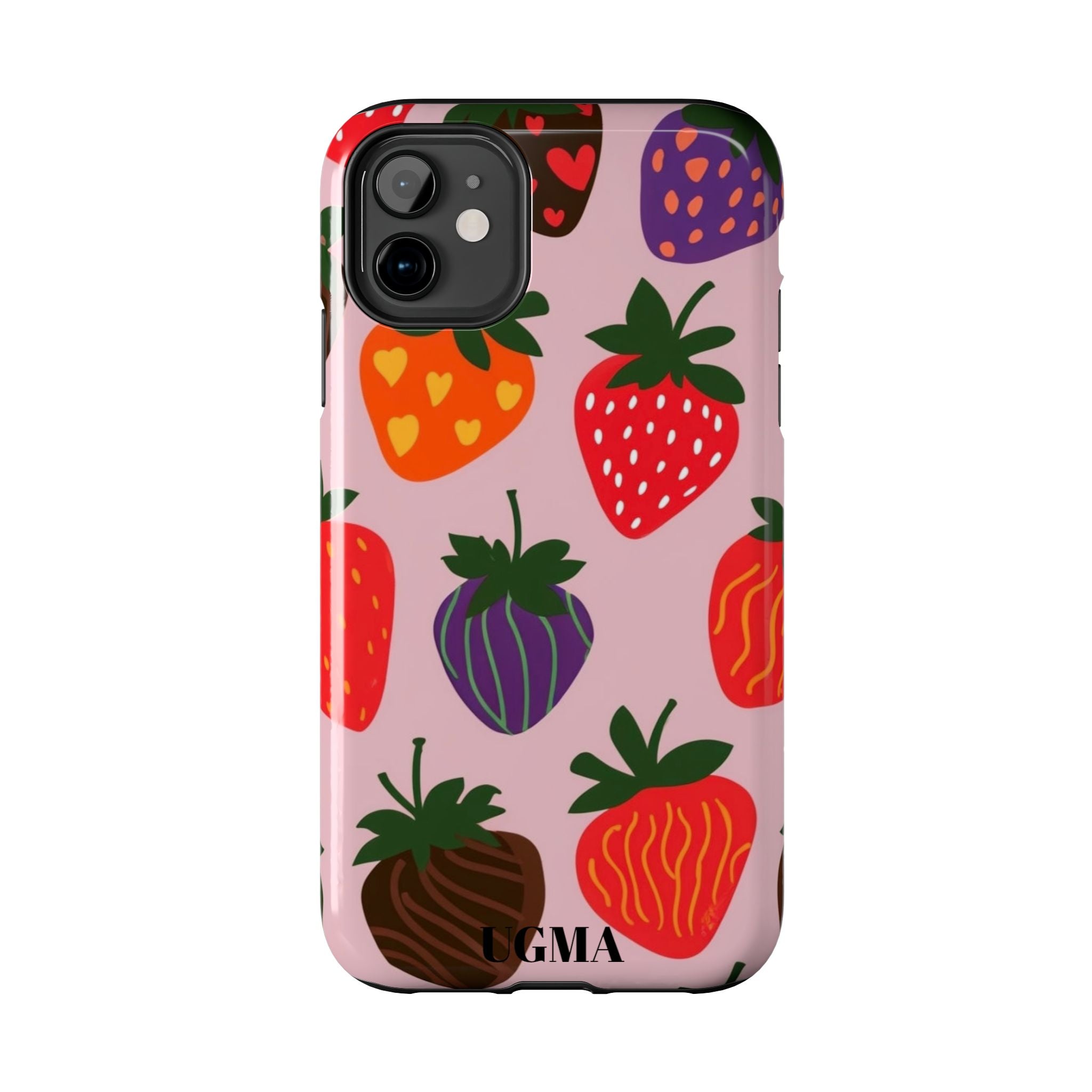 Strawberry Pattern Tough Phone Case — Cute Pastel Fruit Protective Cover