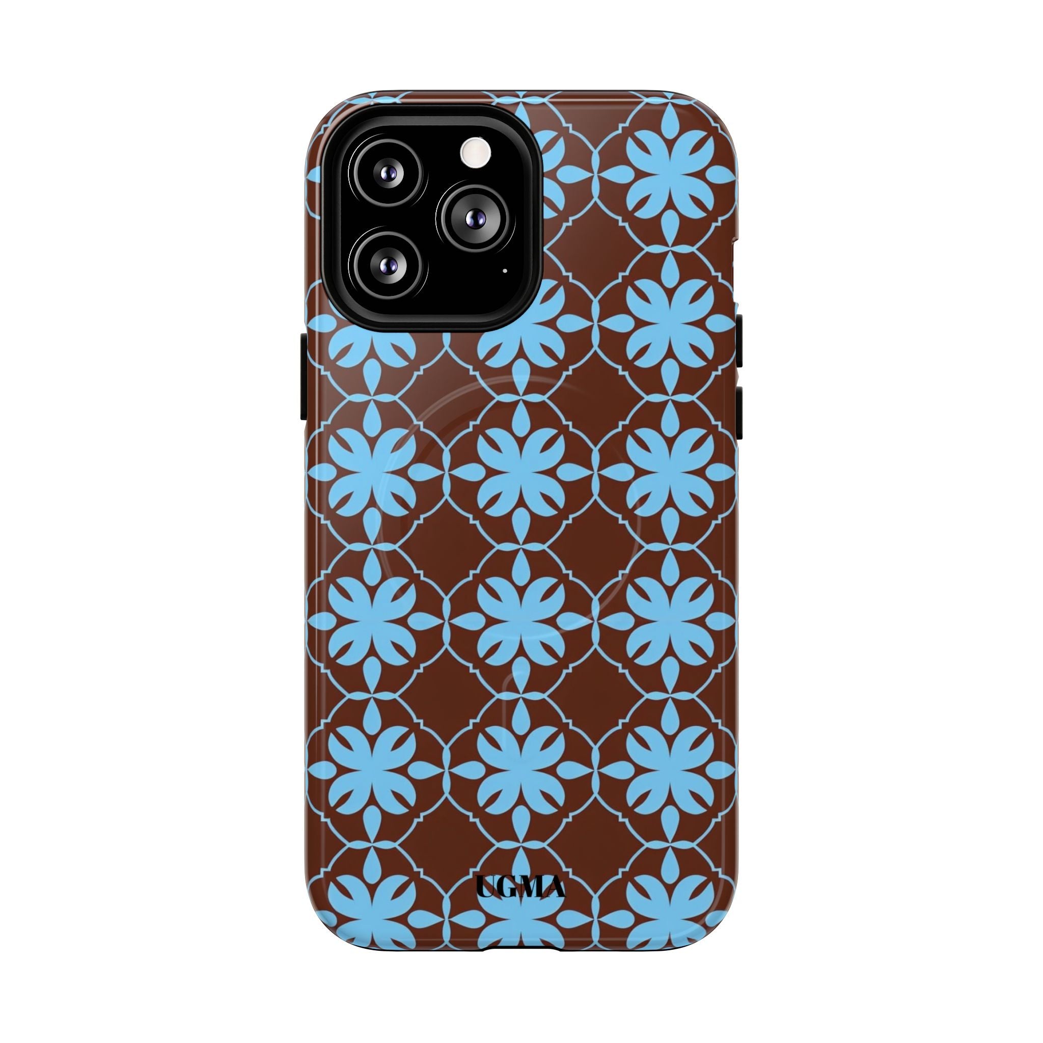 Floral Lattice Tough Magnetic Phone Case — Blue on Brown