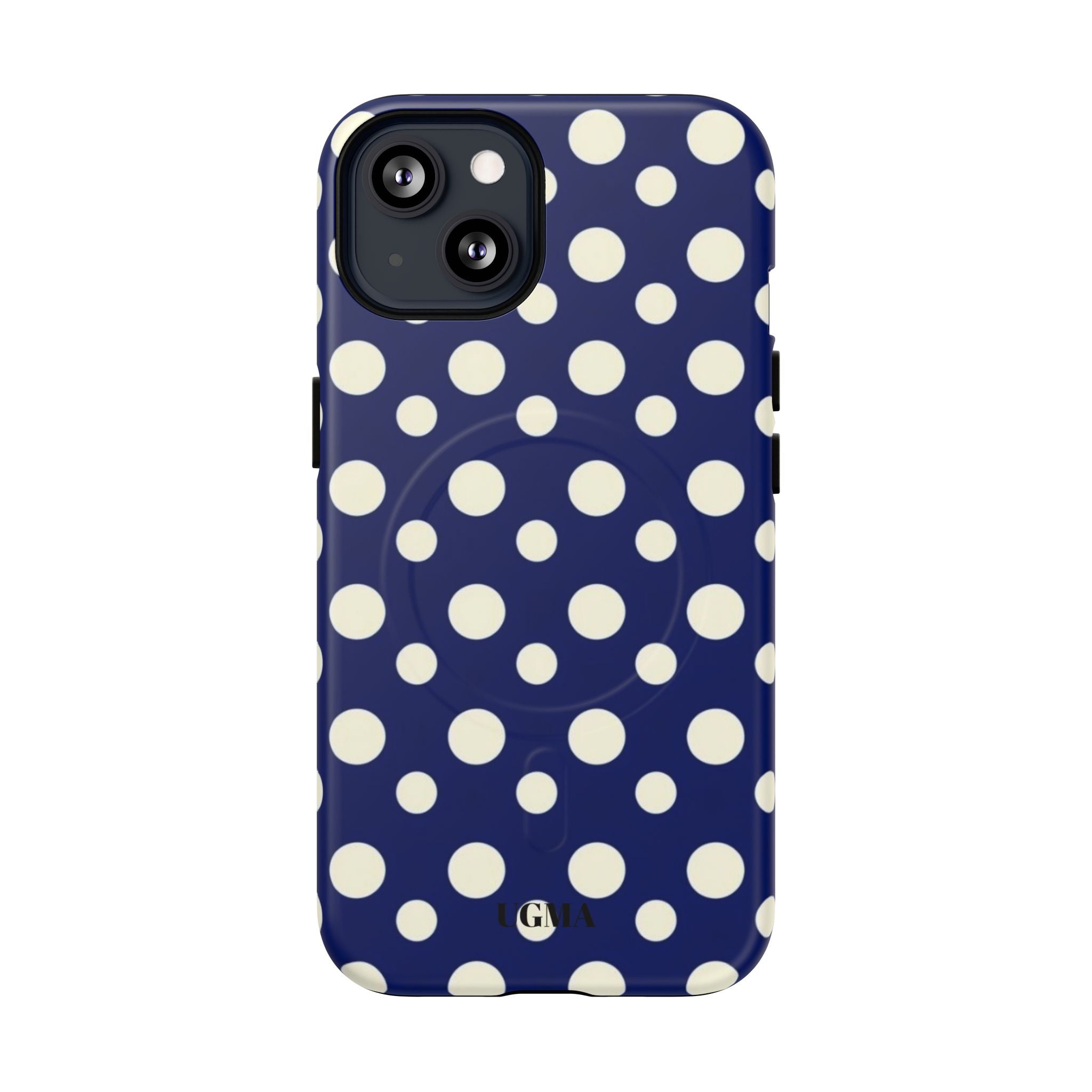 Polka Dot Tough Magnetic Phone Case — Navy & White Protective Magnetic Cover