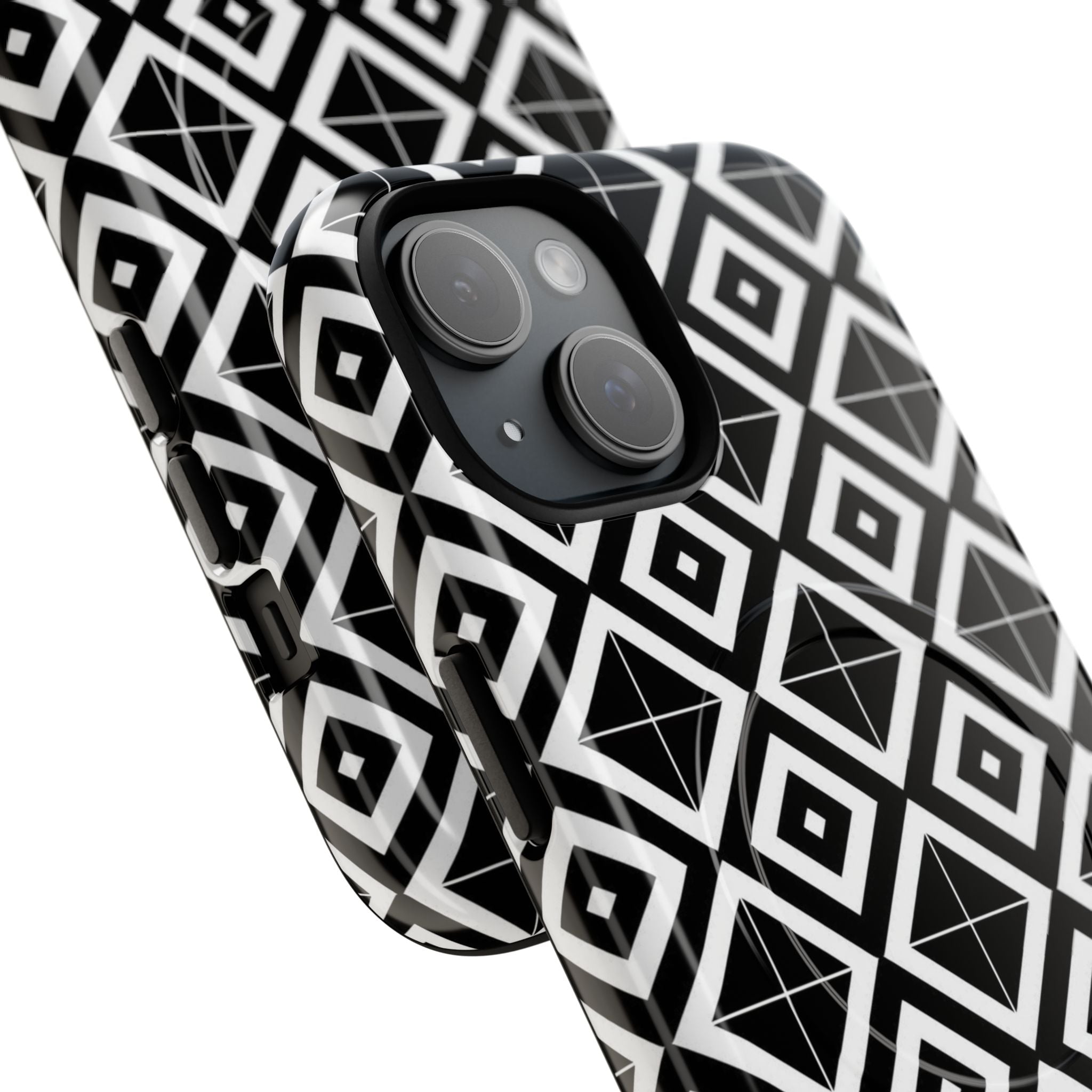 Magnetic Phone Case — Black & White Geometric Diamond Pattern, Tough Protective Cover
