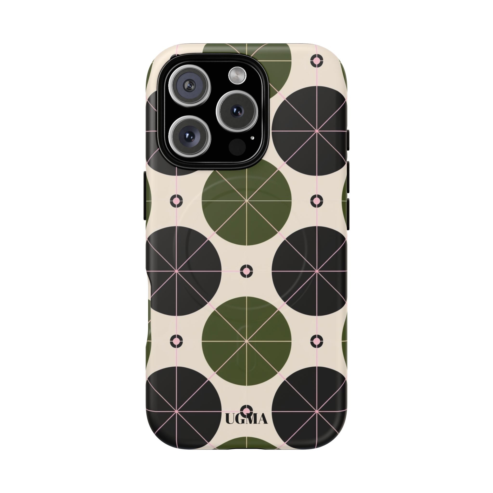 Magnetic Tough Phone Case — Geometric Olive & Black Circle Pattern
