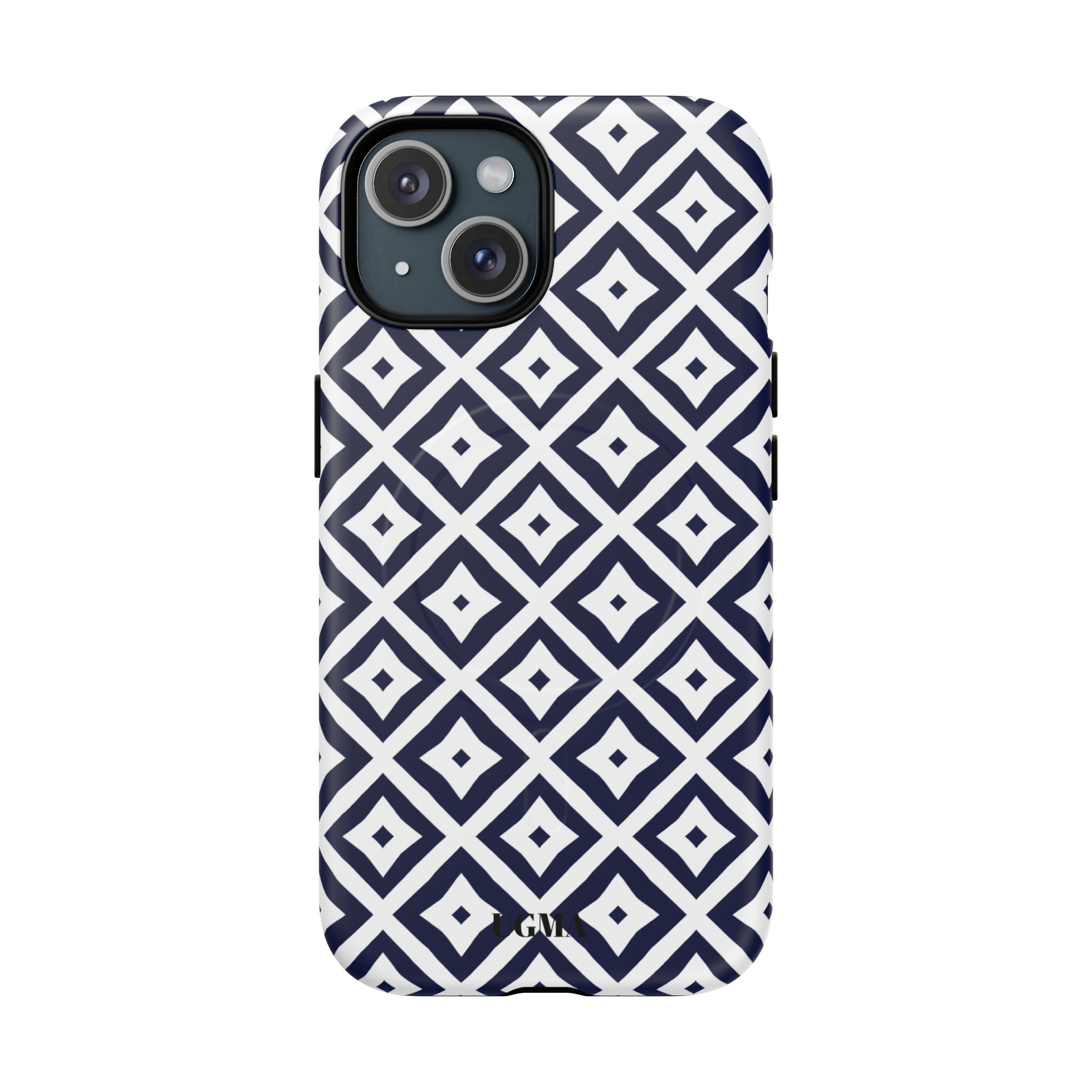 Magnetic Tough Phone Case — Navy Geometric Diamond Pattern