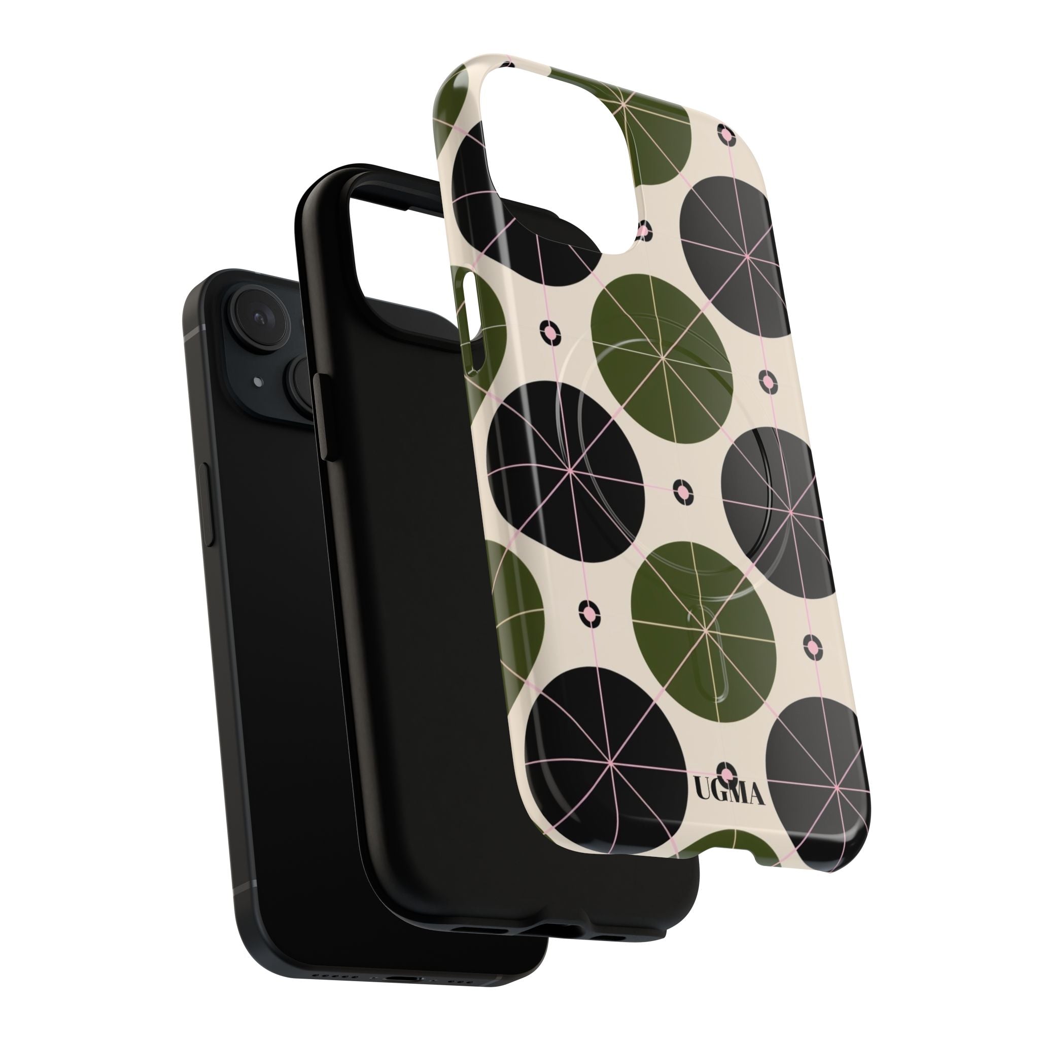 Magnetic Tough Phone Case — Geometric Olive & Black Circle Pattern