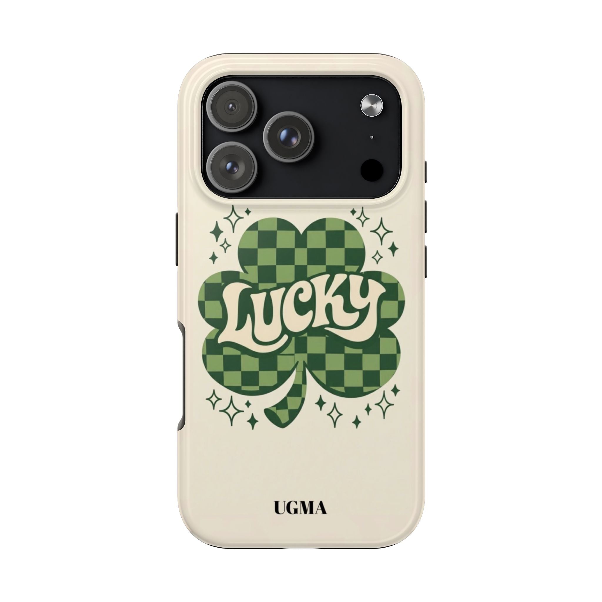 Lucky Clover Phone Case — Retro Green Checker St. Patrick’s Tough Phone Case