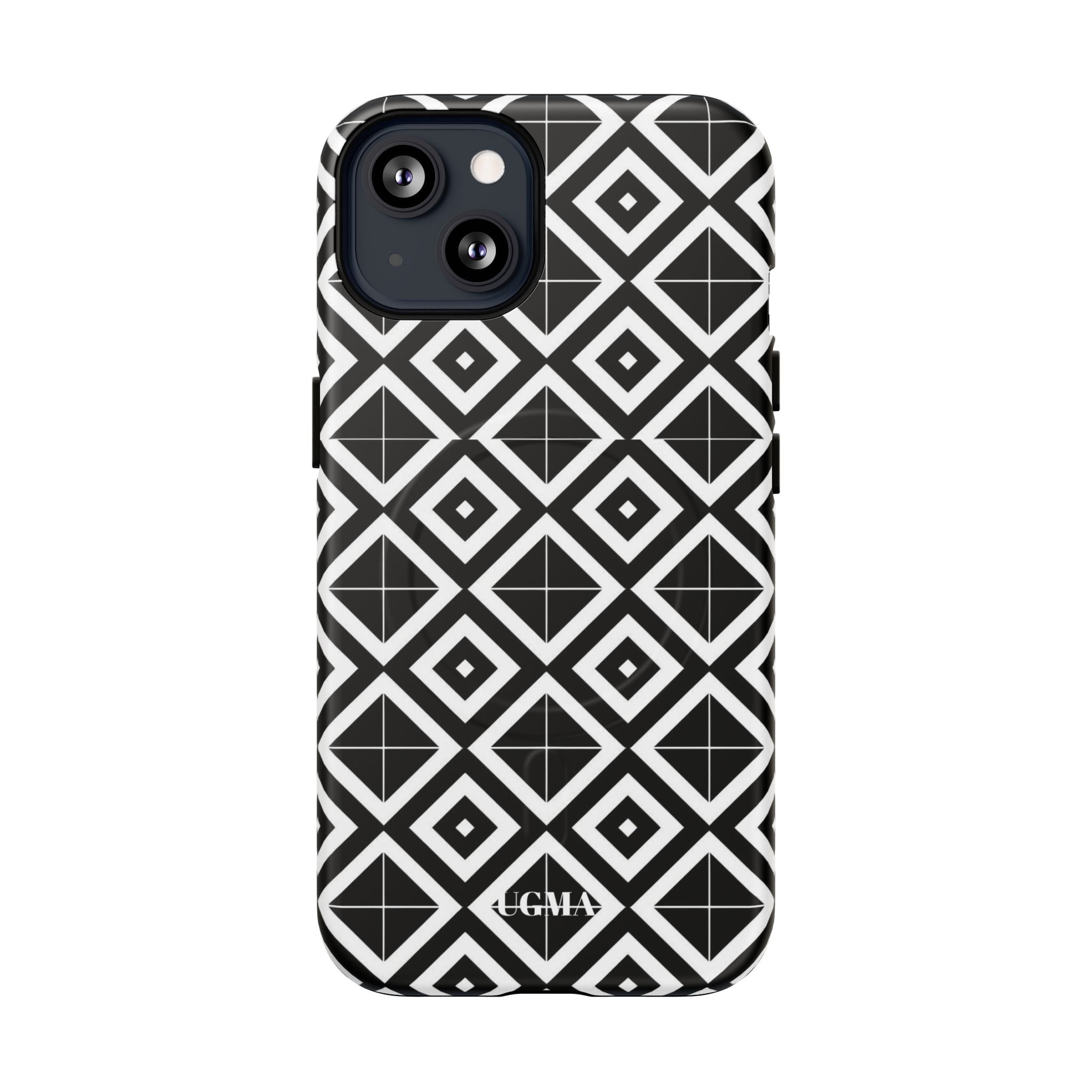 Magnetic Phone Case — Black & White Geometric Diamond Pattern, Tough Protective Cover