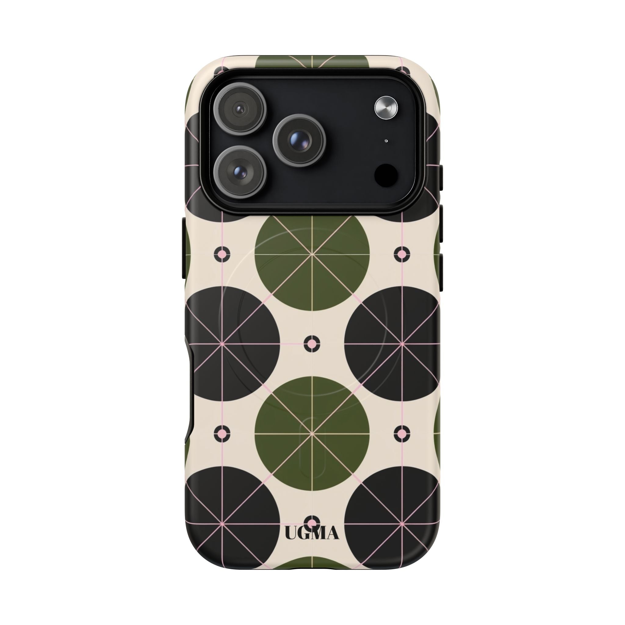 Magnetic Tough Phone Case — Geometric Olive & Black Circle Pattern