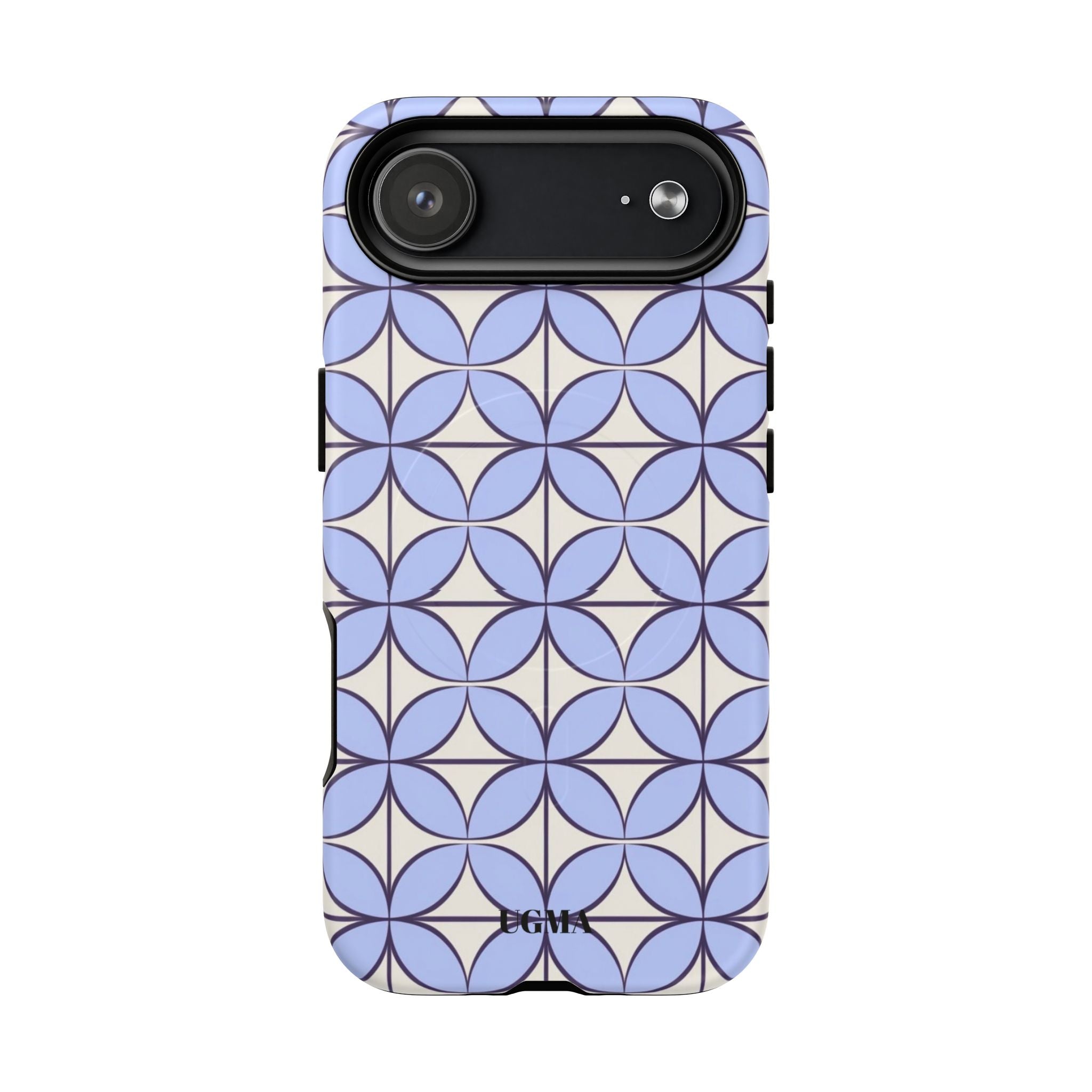 Geometric Blue Flower Pattern Magnetic Phone Case — Tough Protective iPhone Cover