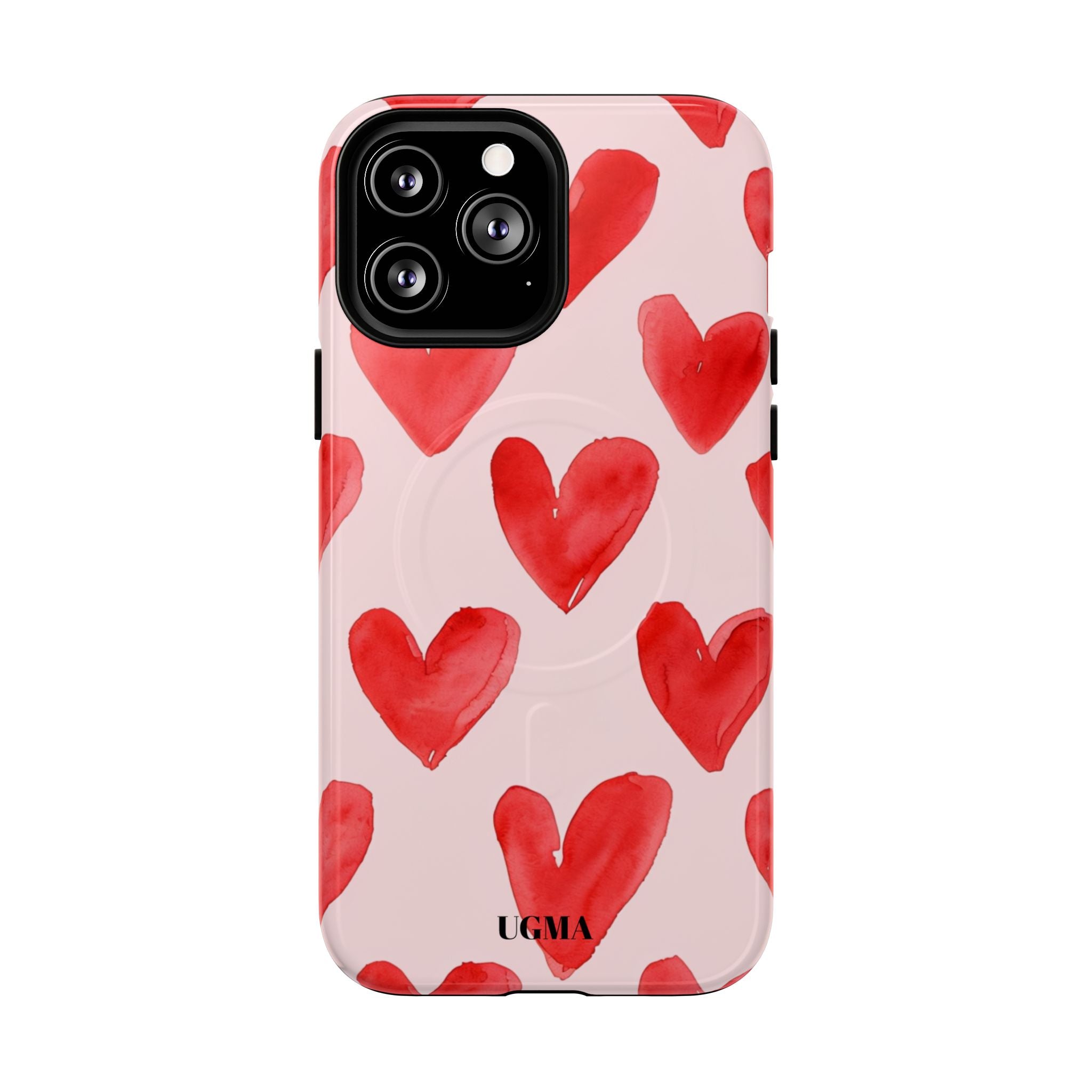 Phone Case - Red Watercolor Hearts Tough Magnetic Case