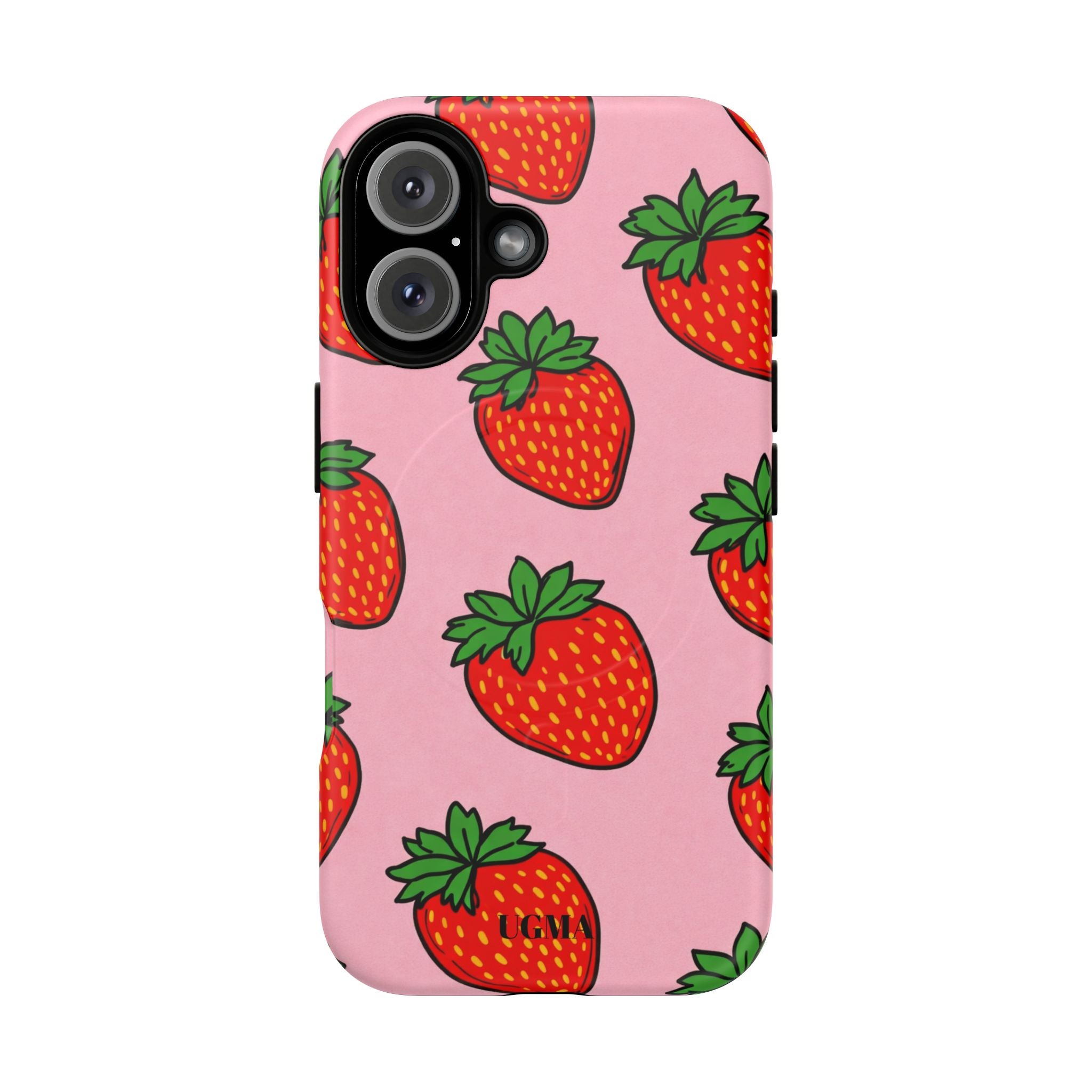 Strawberry Pattern Tough Magnetic Phone Case — Pink Fruit Protective Cover