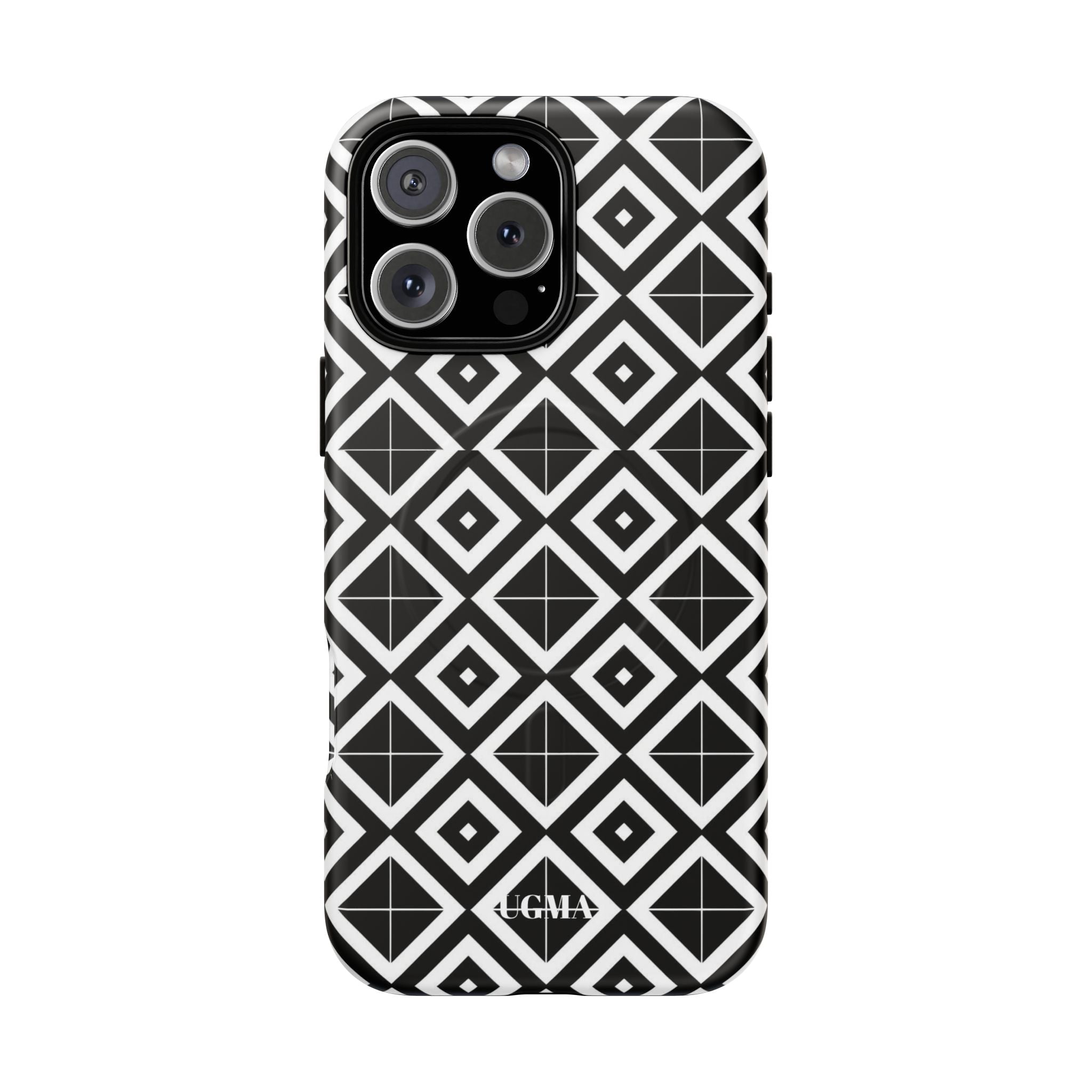 Magnetic Phone Case — Black & White Geometric Diamond Pattern, Tough Protective Cover