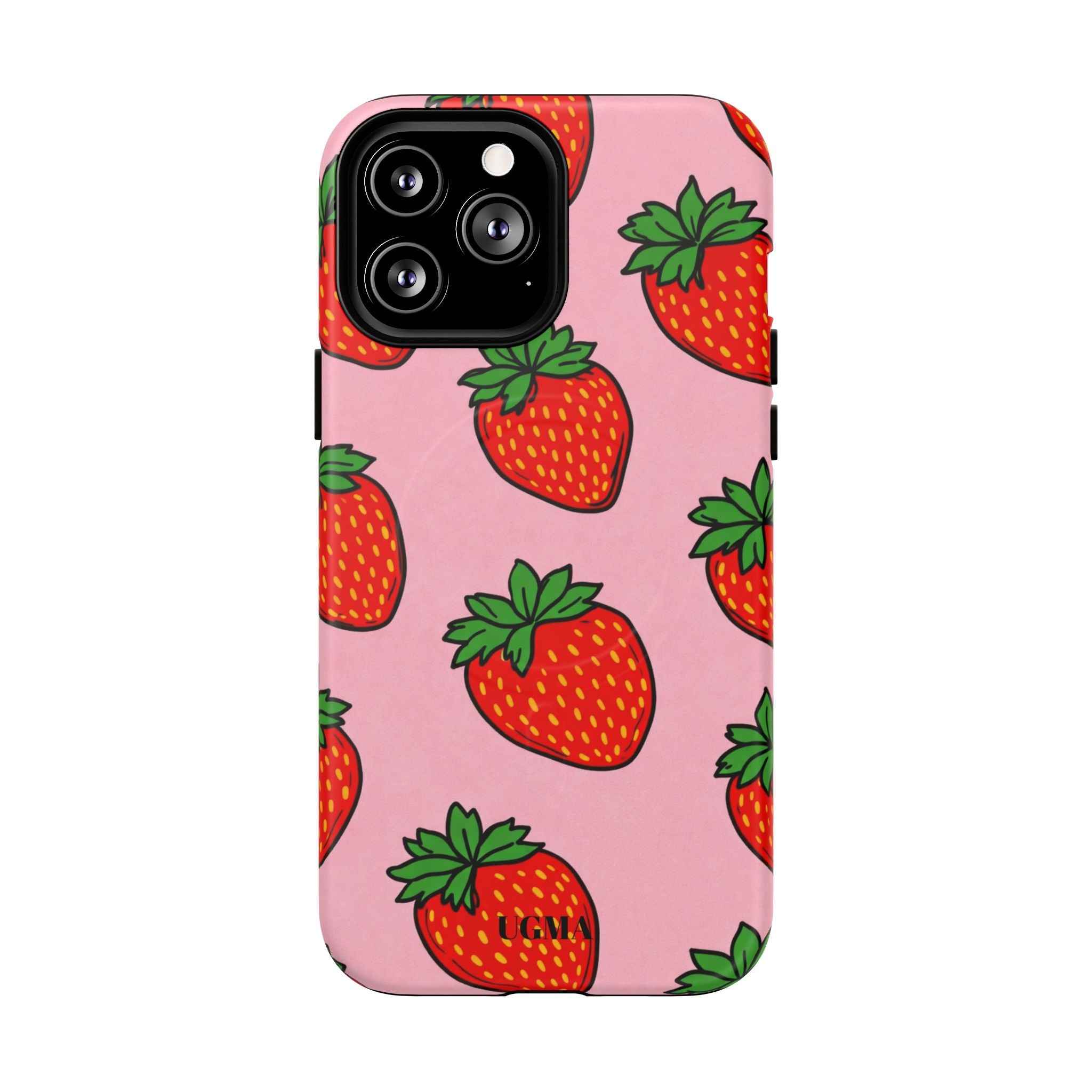 Strawberry Pattern Tough Magnetic Phone Case — Pink Fruit Protective Cover
