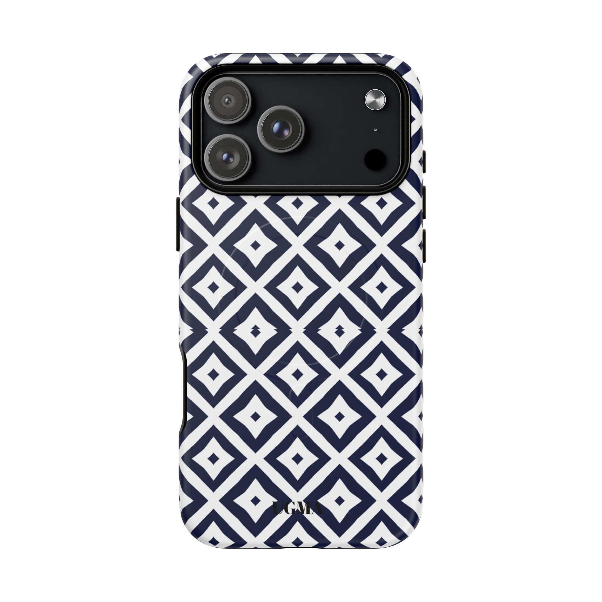 Magnetic Tough Phone Case — Navy Geometric Diamond Pattern