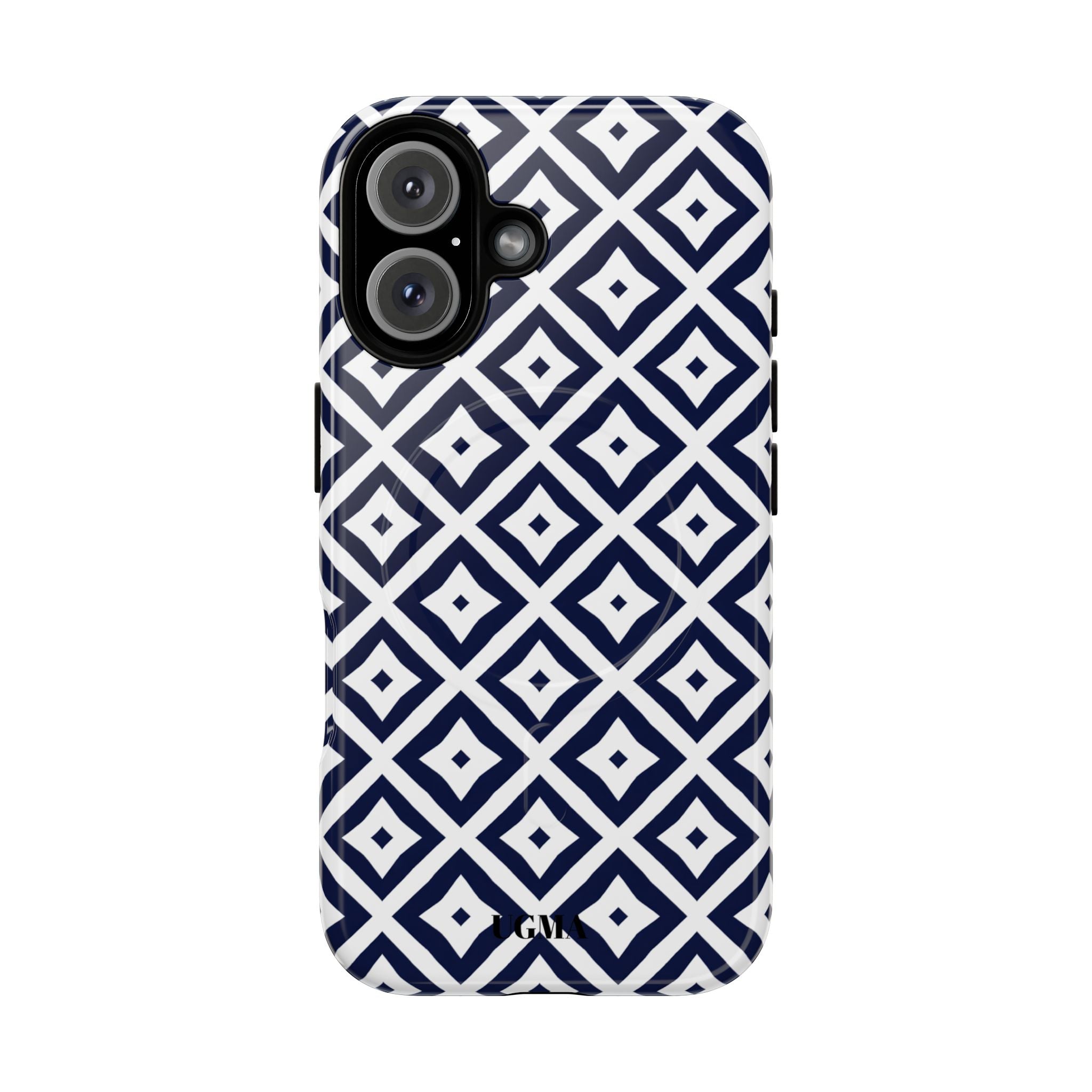 Magnetic Tough Phone Case — Navy Geometric Diamond Pattern
