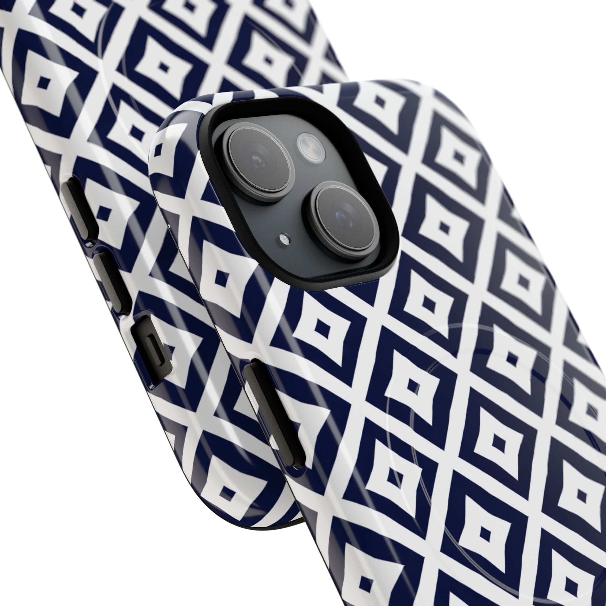Magnetic Tough Phone Case — Navy Geometric Diamond Pattern