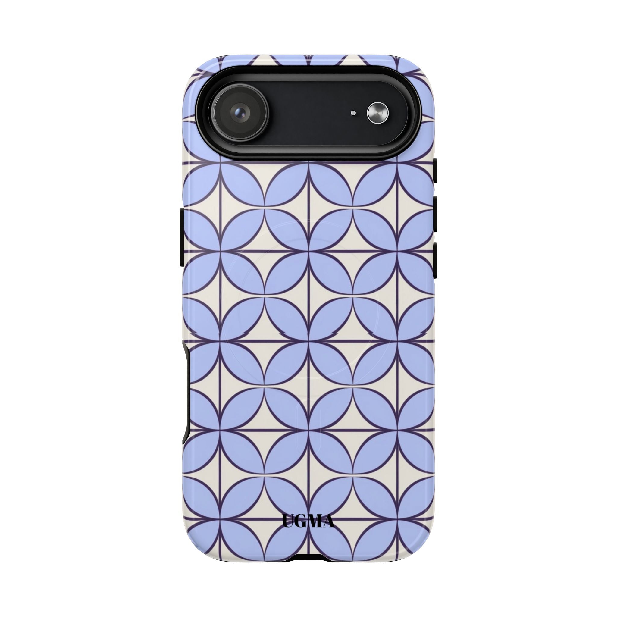 Geometric Blue Flower Pattern Magnetic Phone Case — Tough Protective iPhone Cover