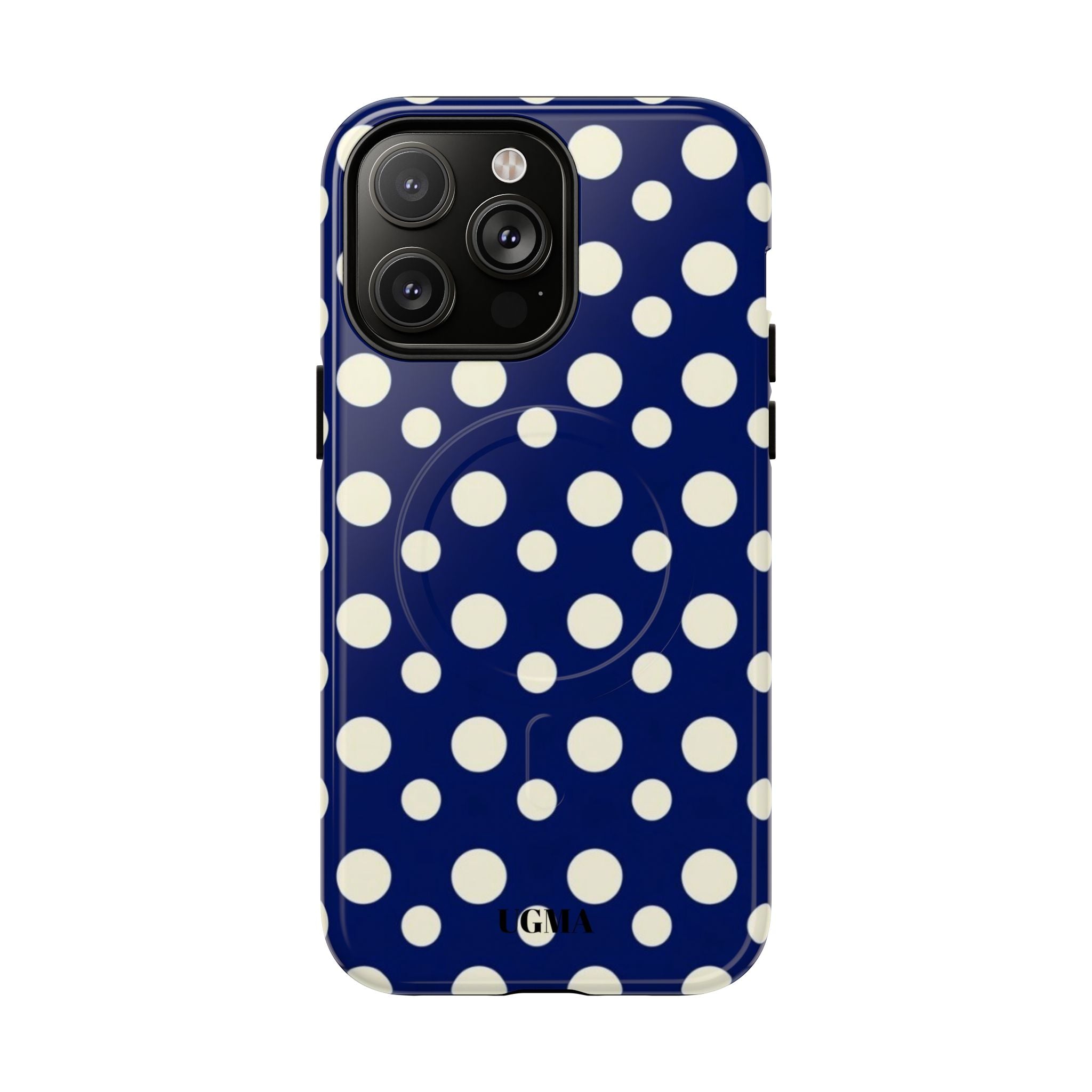 Polka Dot Tough Magnetic Phone Case — Navy & White Protective Magnetic Cover