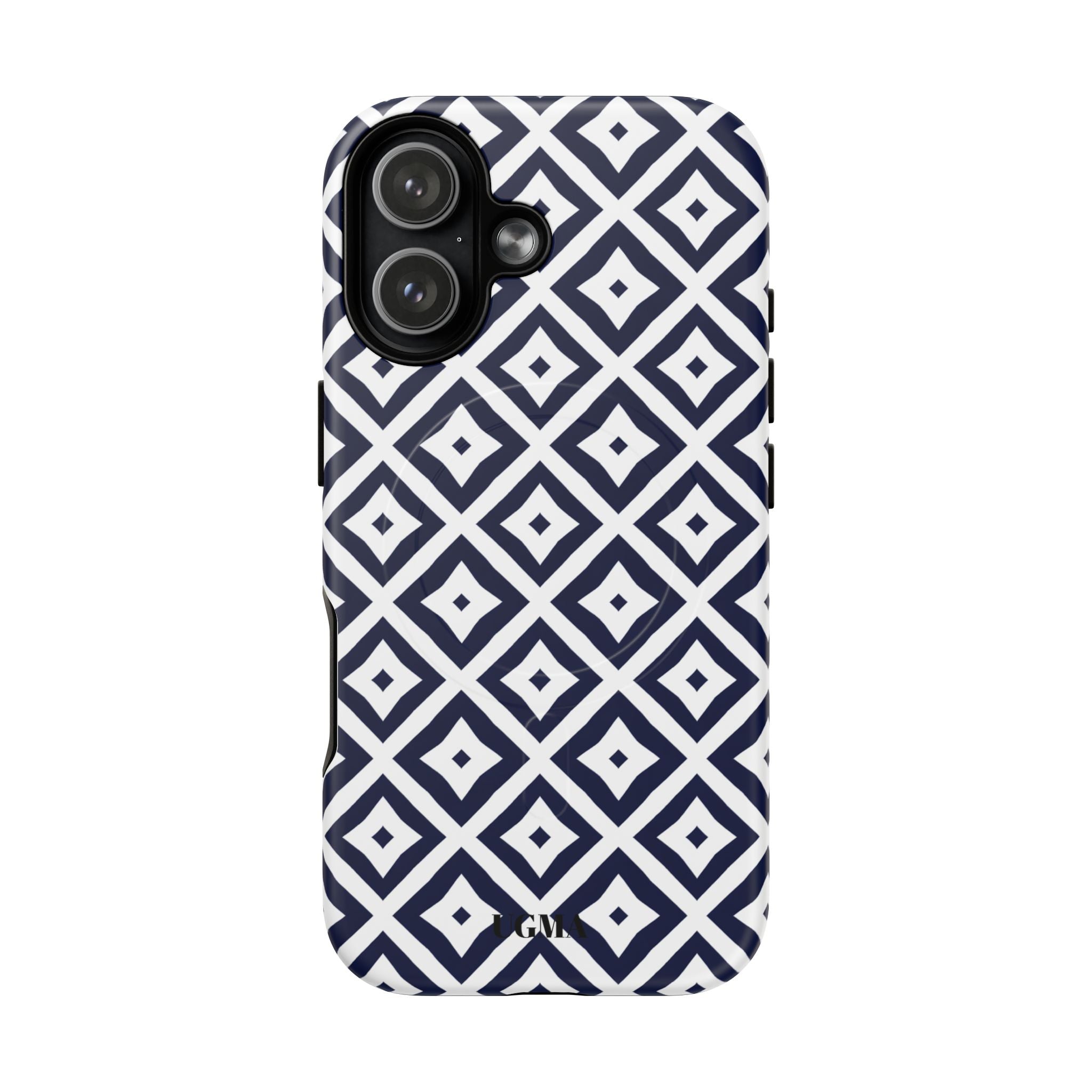 Magnetic Tough Phone Case — Navy Geometric Diamond Pattern