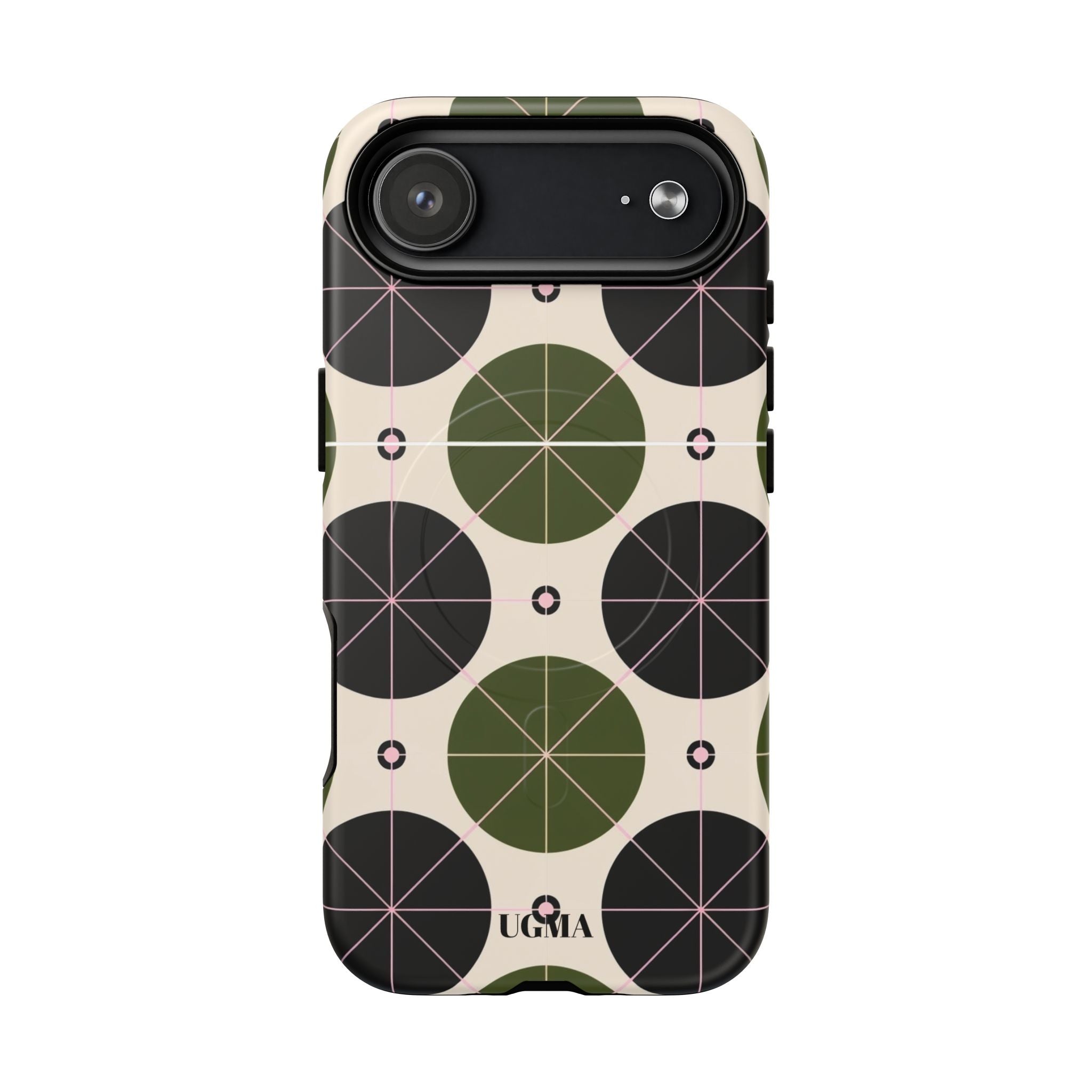 Magnetic Tough Phone Case — Geometric Olive & Black Circle Pattern