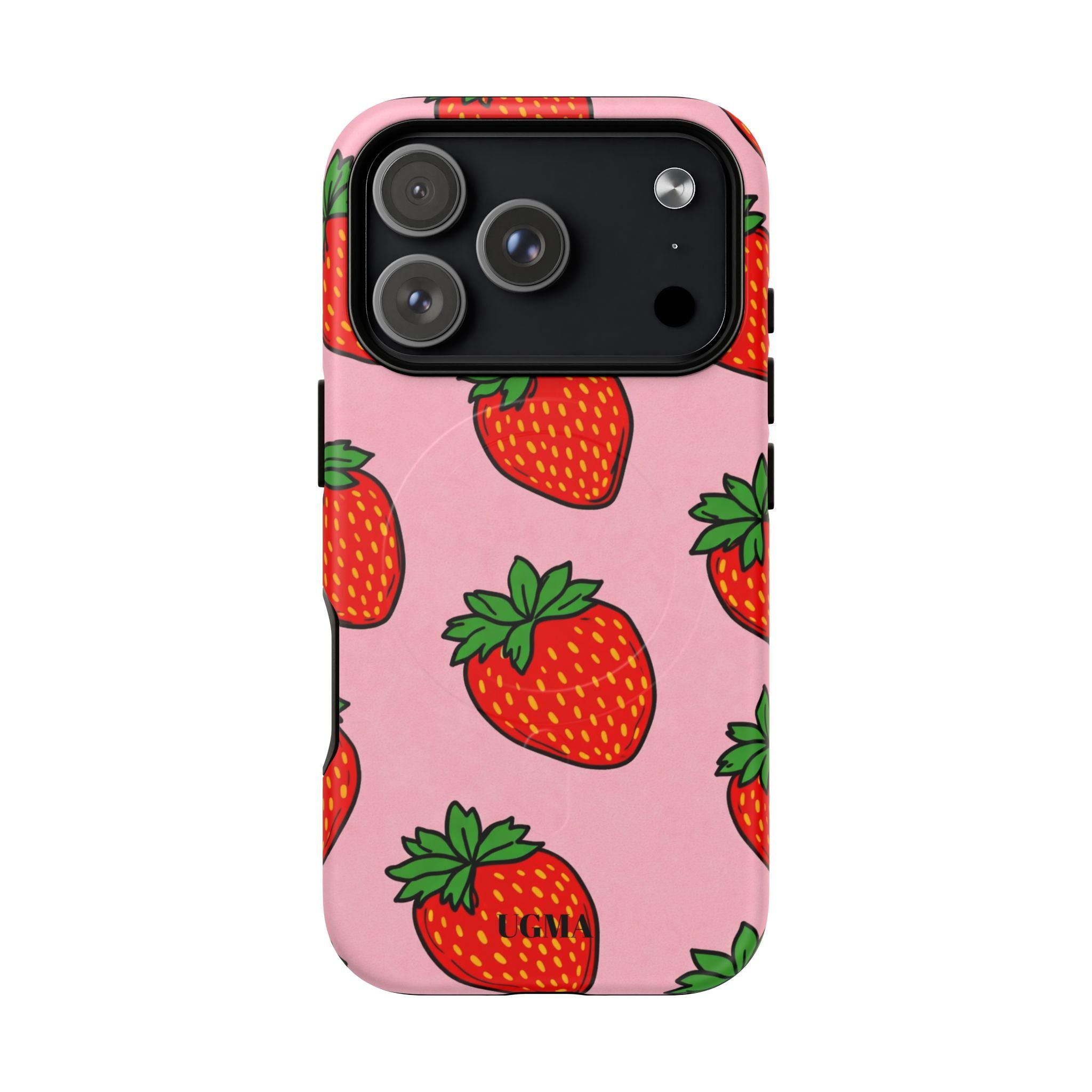 Strawberry Pattern Tough Magnetic Phone Case — Pink Fruit Protective Cover