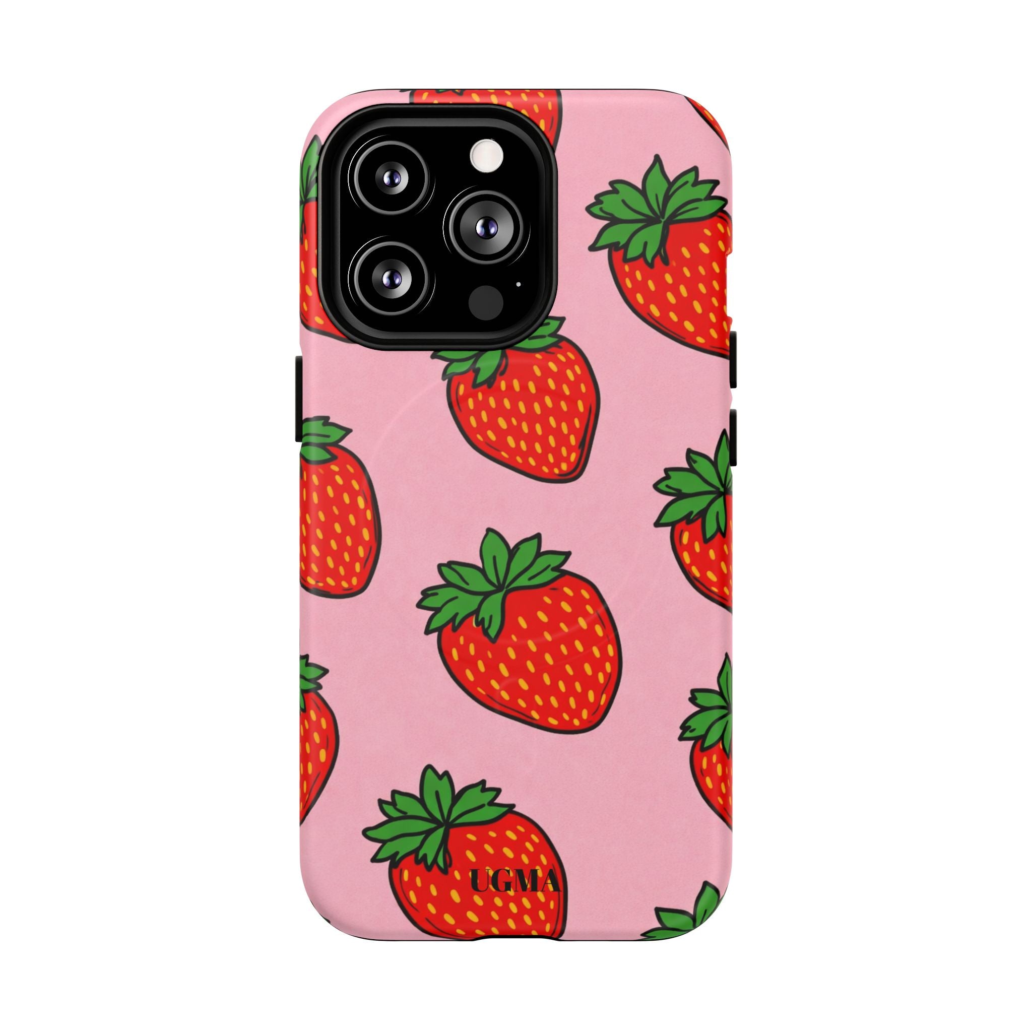 Strawberry Pattern Tough Magnetic Phone Case — Pink Fruit Protective Cover