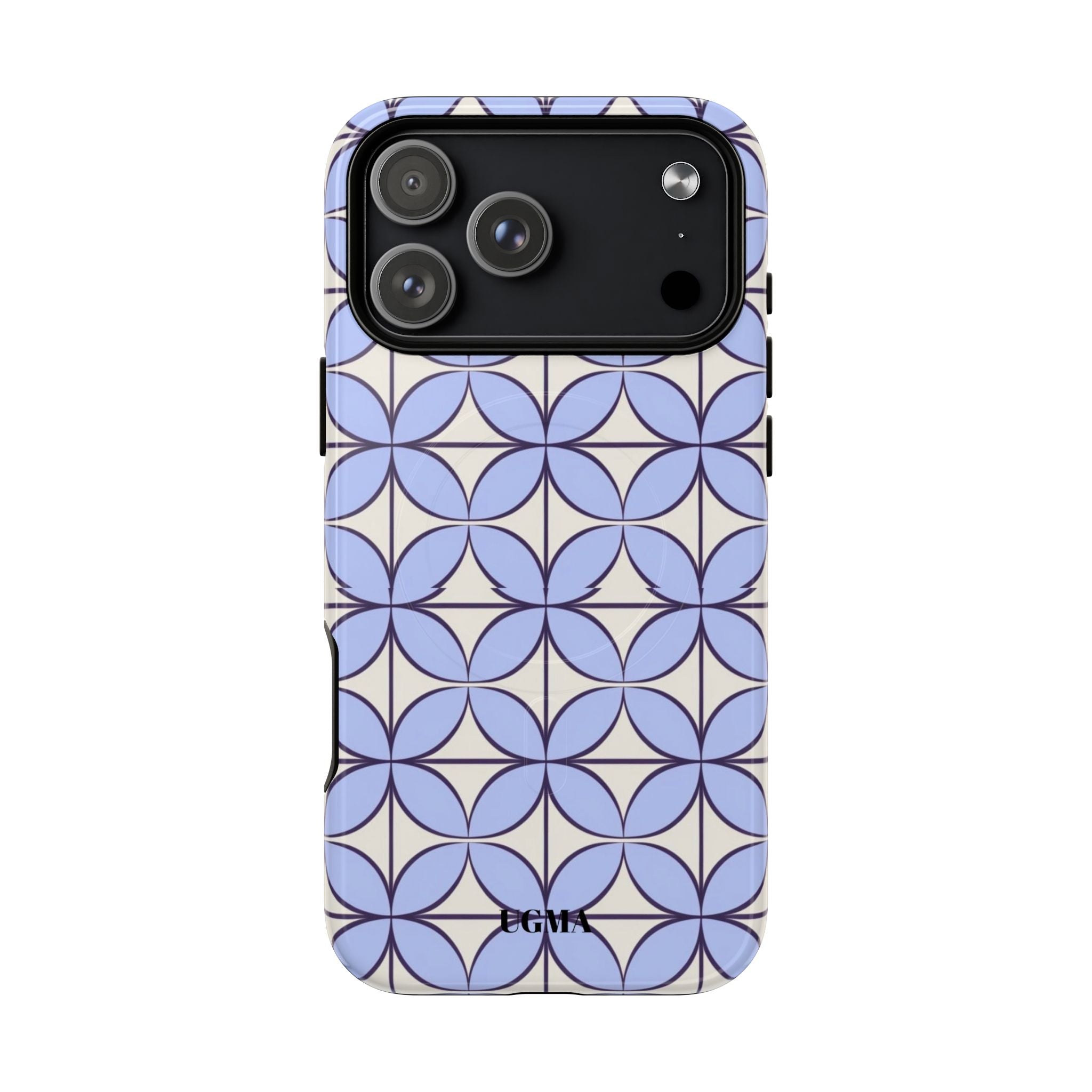 Geometric Blue Flower Pattern Magnetic Phone Case — Tough Protective iPhone Cover