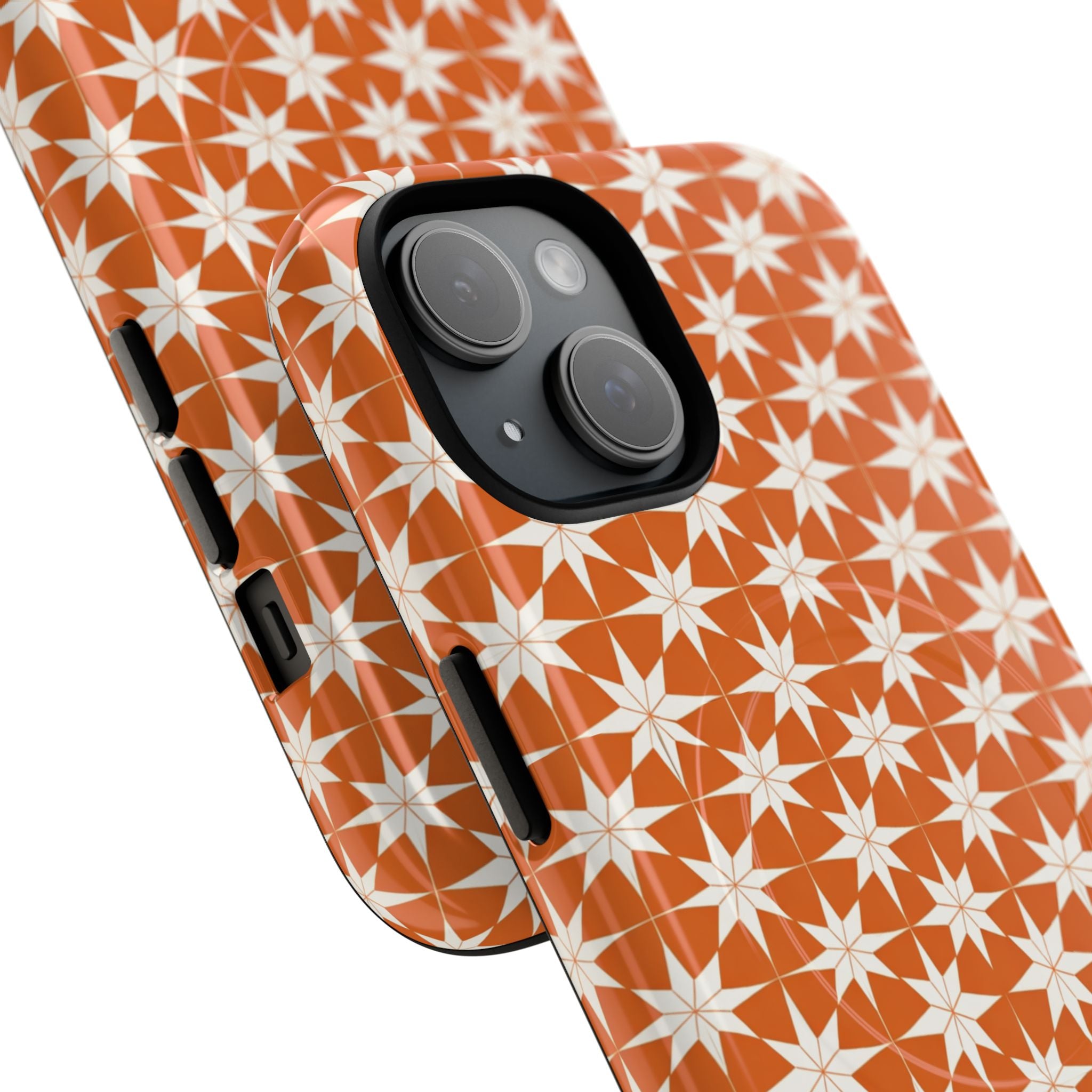 Magnetic Phone Case — Orange Geometric Star Pattern Tough Protective Cover