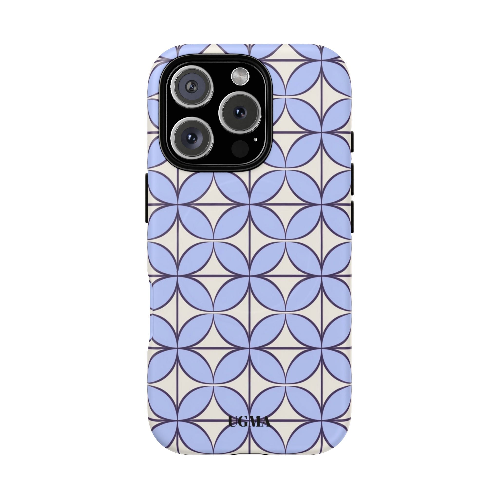 Geometric Blue Flower Pattern Magnetic Phone Case — Tough Protective iPhone Cover