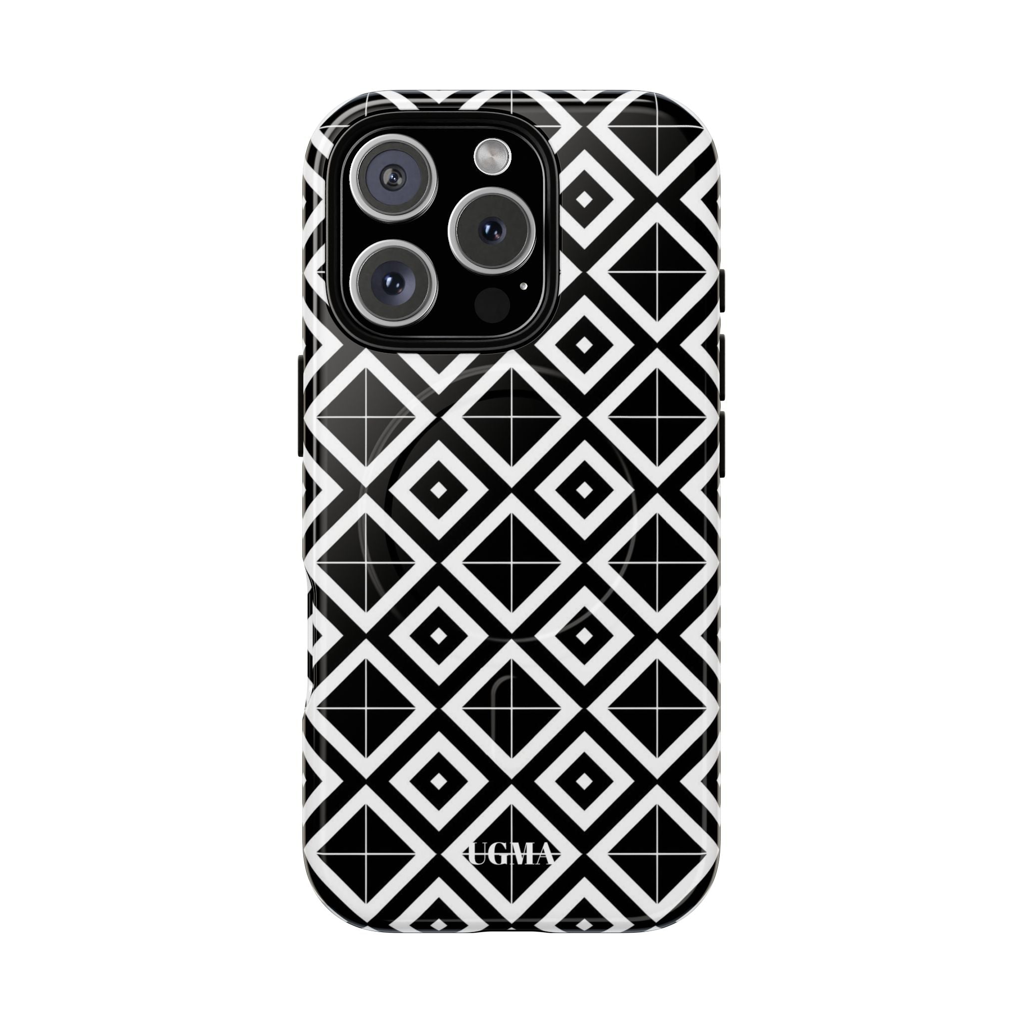 Magnetic Phone Case — Black & White Geometric Diamond Pattern, Tough Protective Cover
