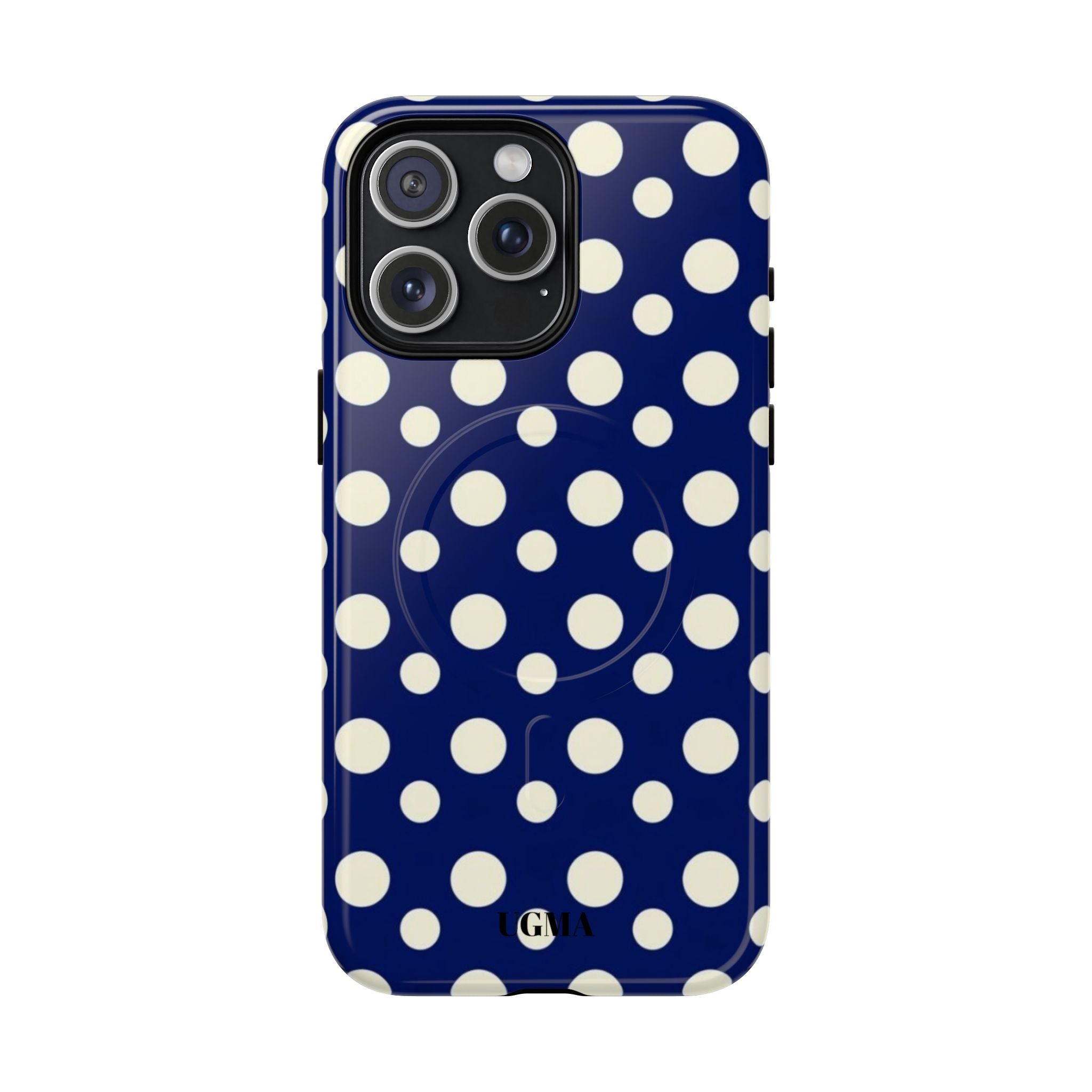 Polka Dot Tough Magnetic Phone Case — Navy & White Protective Magnetic Cover