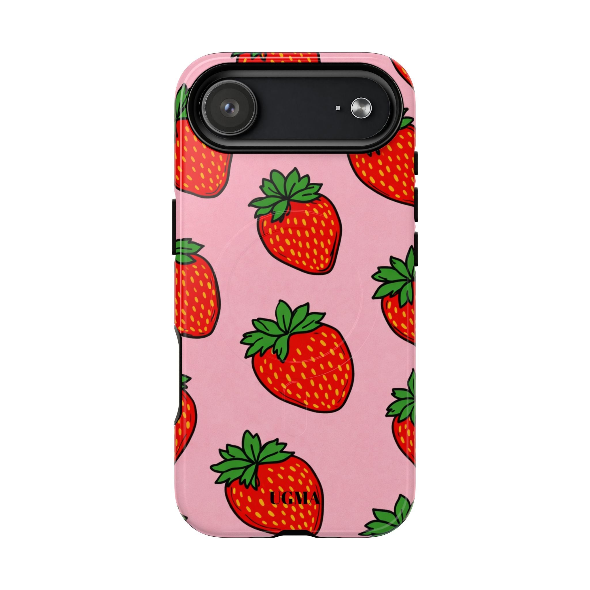Strawberry Pattern Tough Magnetic Phone Case — Pink Fruit Protective Cover