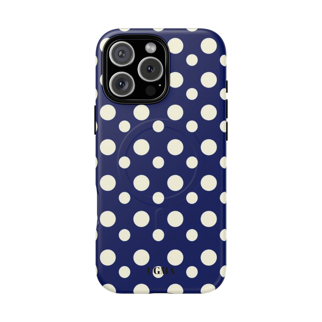 Polka Dot Tough Magnetic Phone Case — Navy & White Protective Magnetic Cover