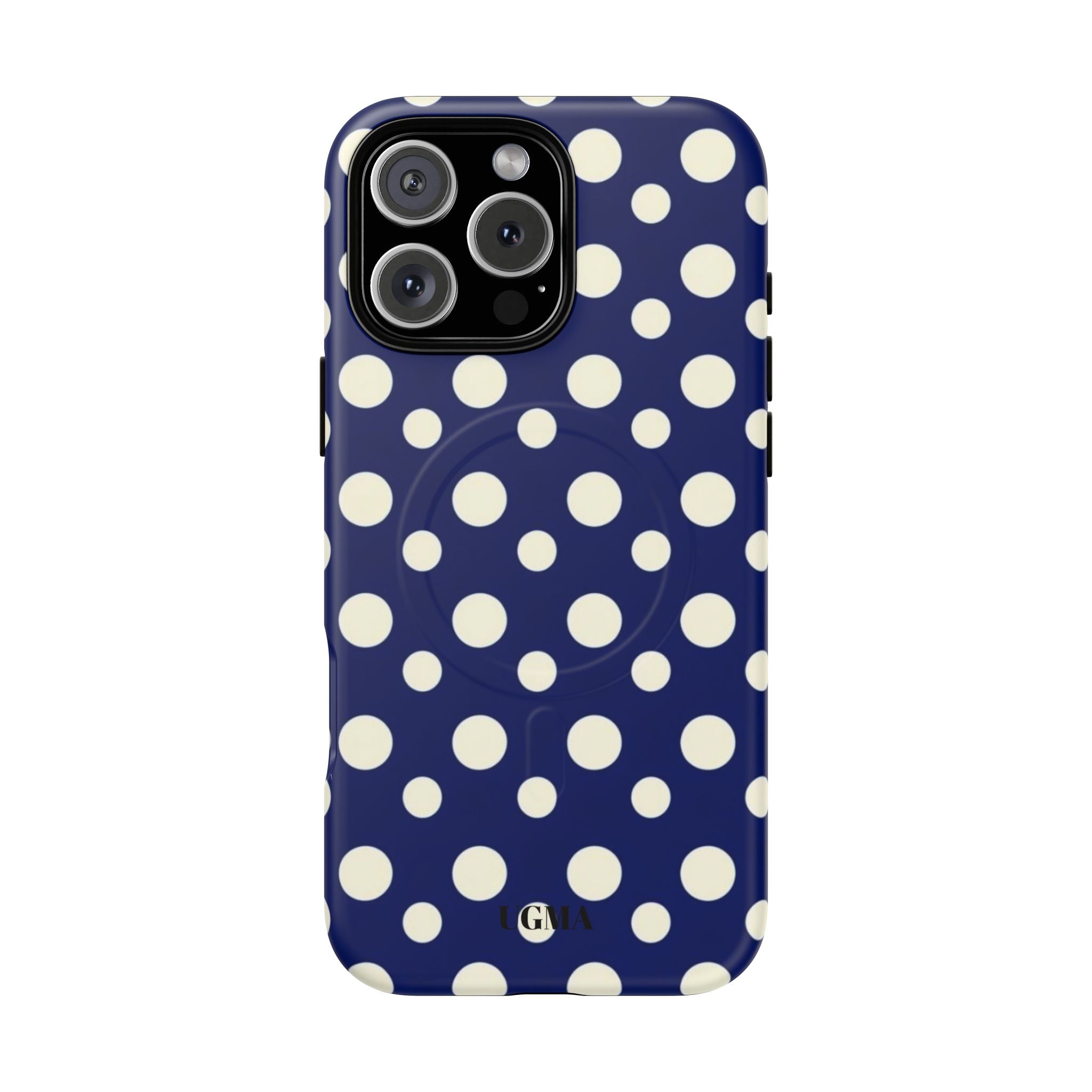 Polka Dot Tough Magnetic Phone Case — Navy & White Protective Magnetic Cover