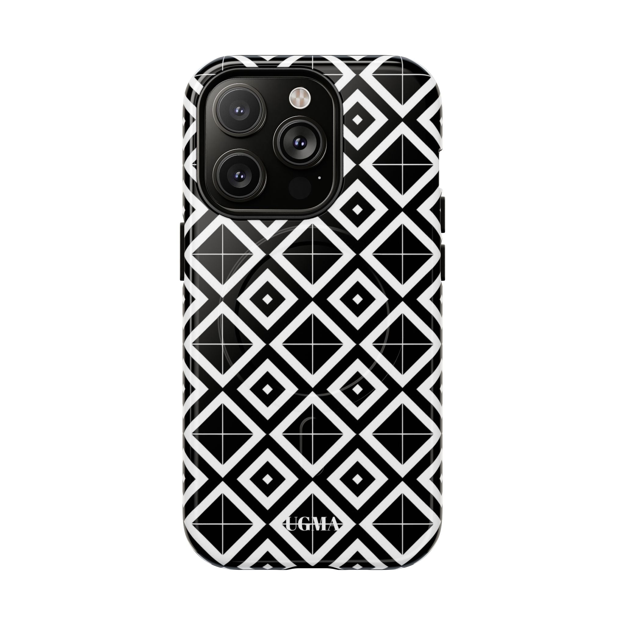 Magnetic Phone Case — Black & White Geometric Diamond Pattern, Tough Protective Cover