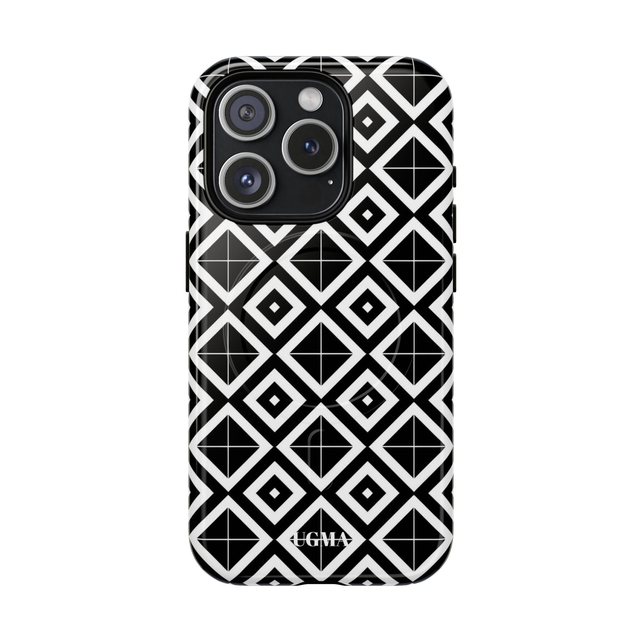 Magnetic Phone Case — Black & White Geometric Diamond Pattern, Tough Protective Cover