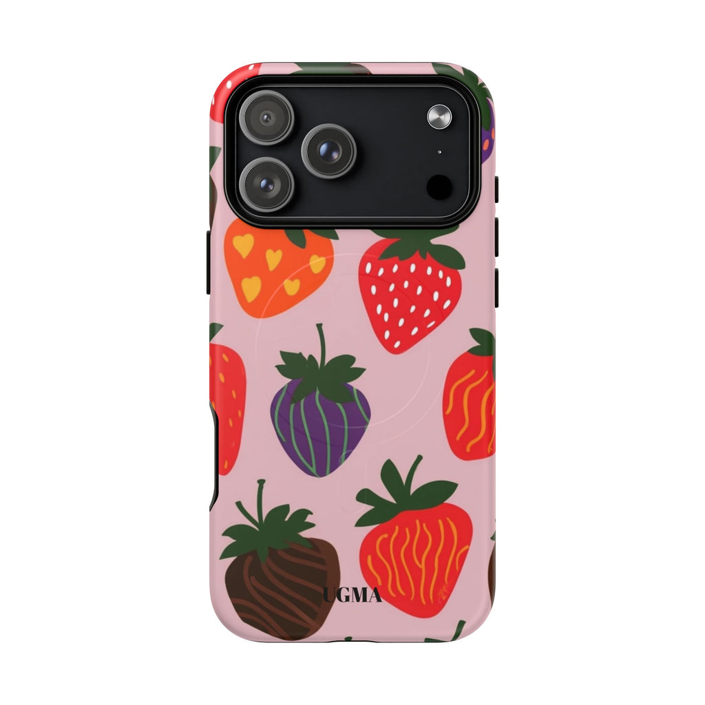 Strawberry Pattern Tough Magnetic Phone Case — Cute Pink Fruit Design