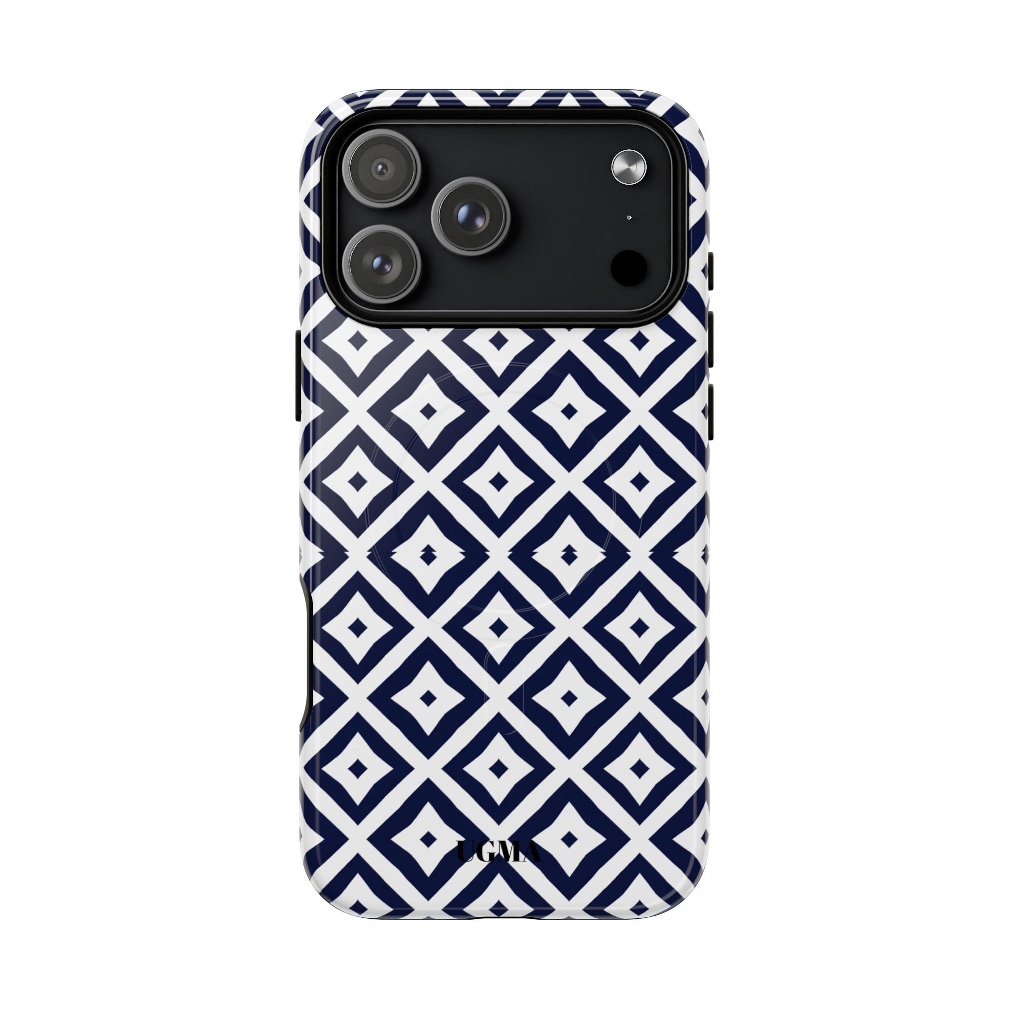 Magnetic Tough Phone Case — Navy Geometric Diamond Pattern