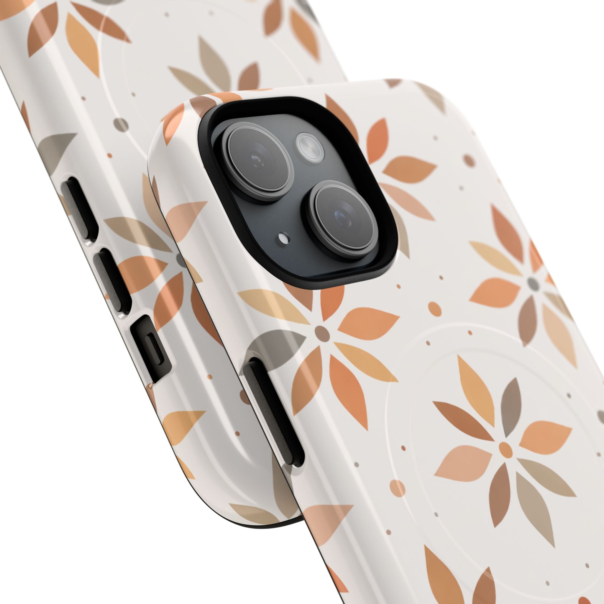 Floral Tile Tough Magnetic Phone Case — Neutral Autumn Blossom Design