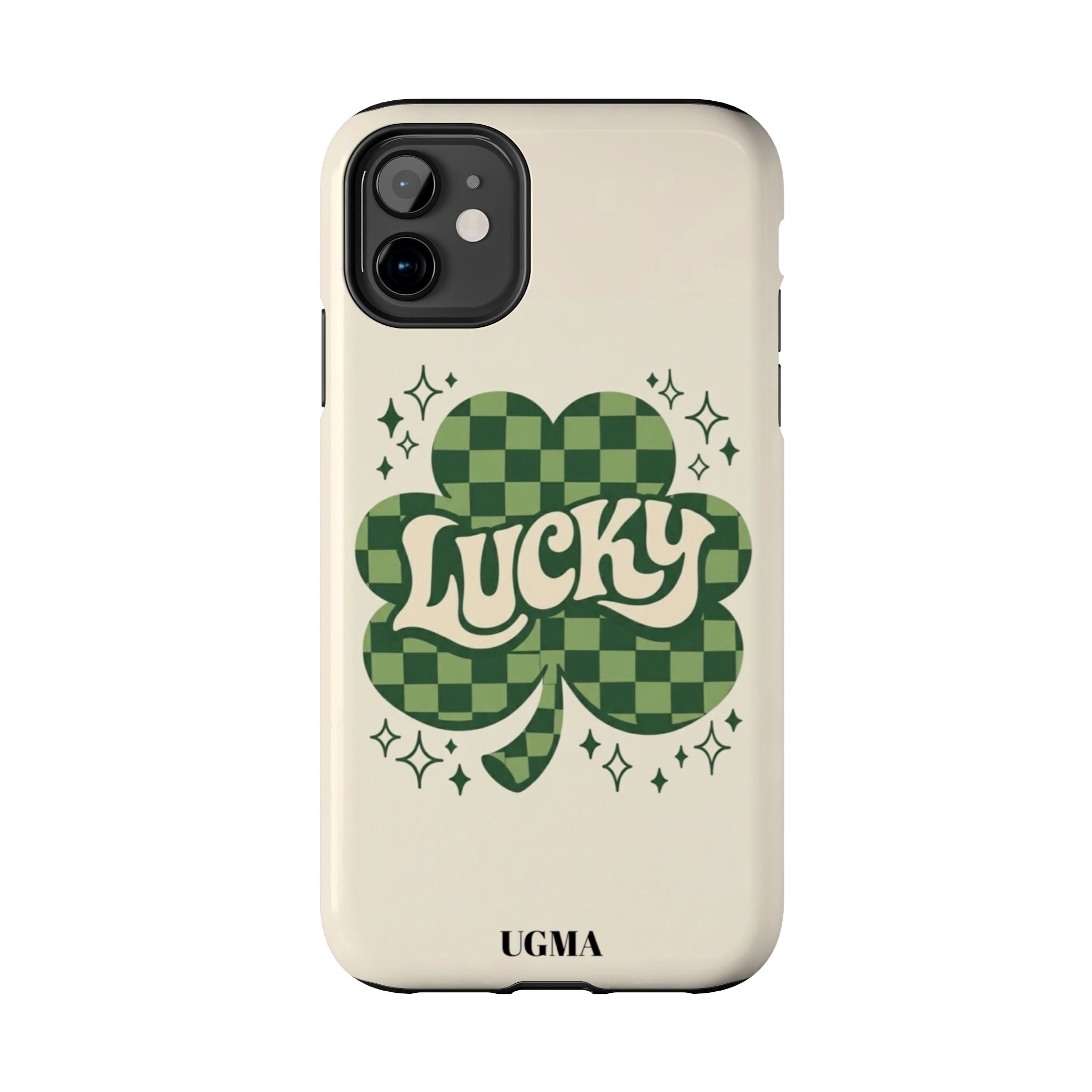 Lucky Clover Phone Case — Retro Green Checker St. Patrick’s Tough Phone Case