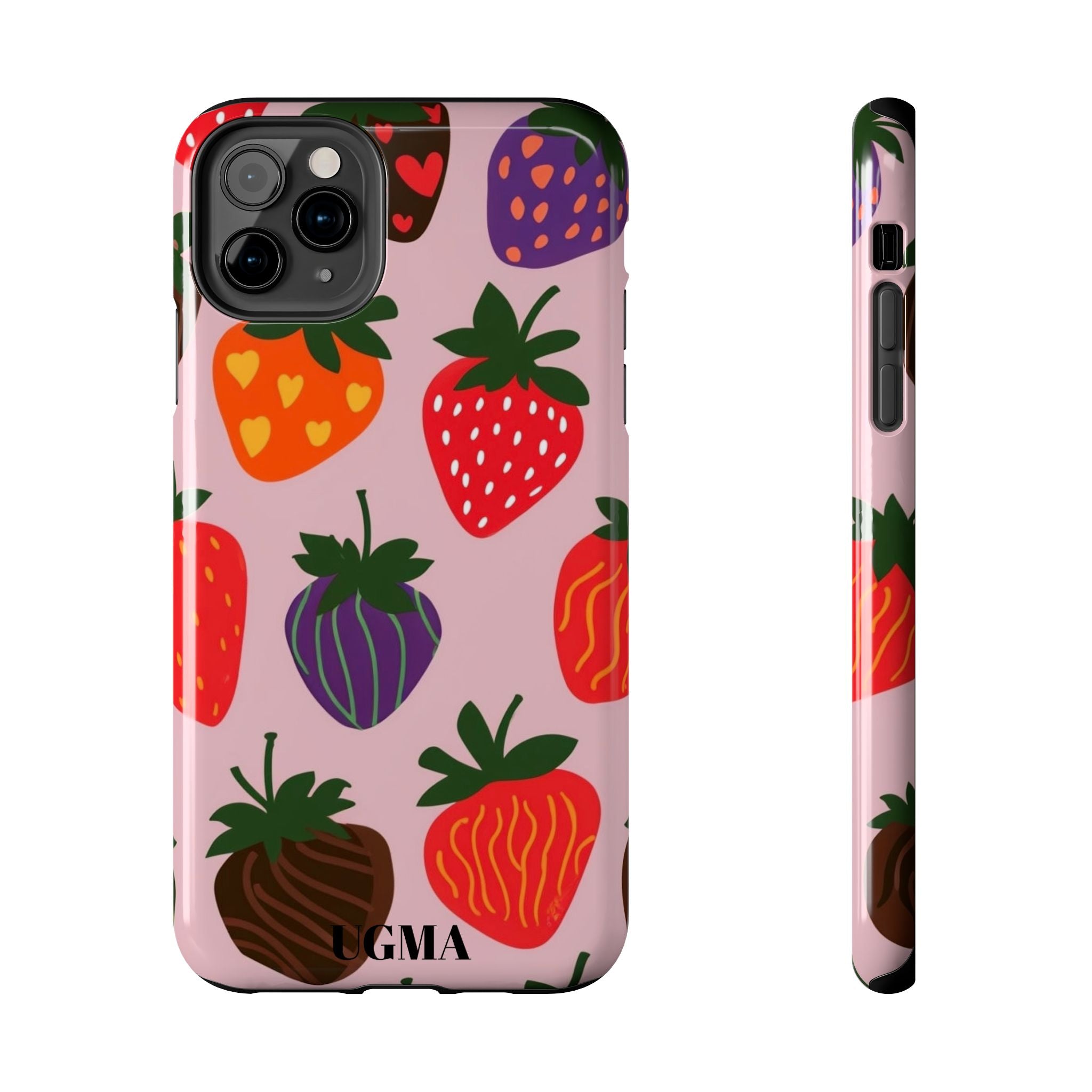 Strawberry Pattern Tough Phone Case — Cute Pastel Fruit Protective Cover